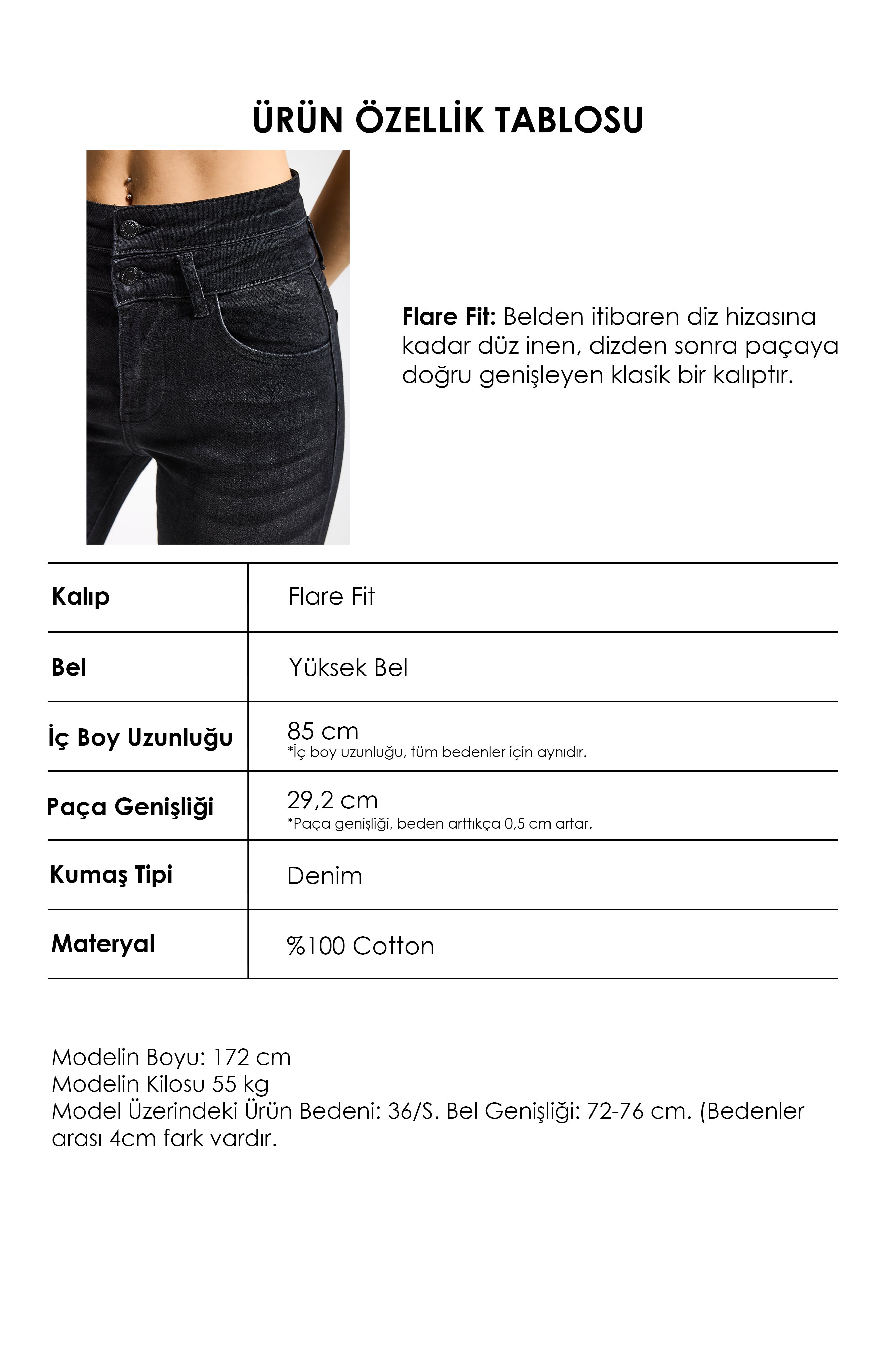 Kadın Koyu Füme 2s6-1 Flare Fit Esnek Elastan Kumaş Denim Jean