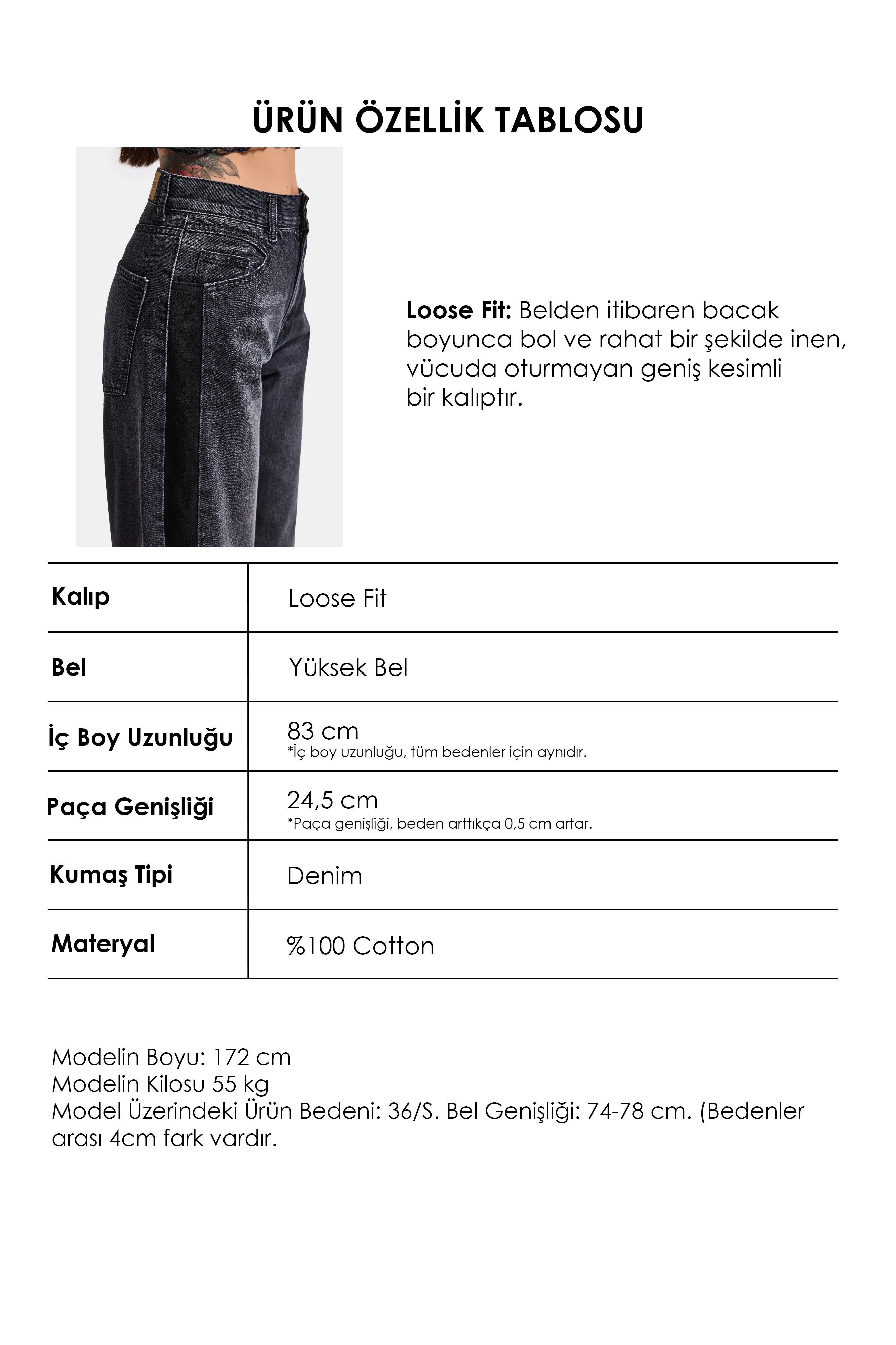Kadın Koyu Füme 2s6-1 Loose Fit Yandan Süet Şeritli Tasarım Denim Jean