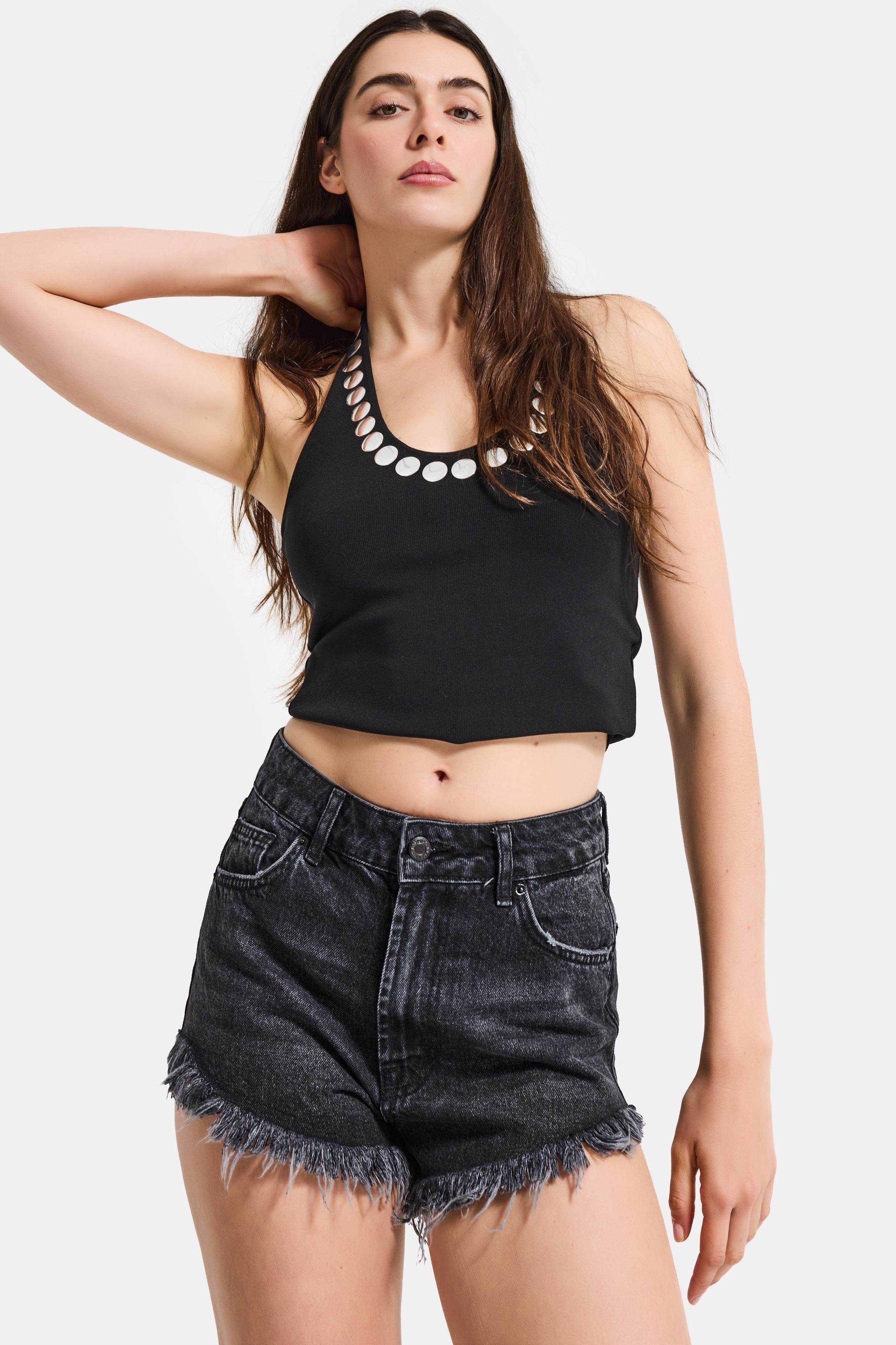 Kadın Koyu Füme 2s6-1 Mini Boy Denim Şort