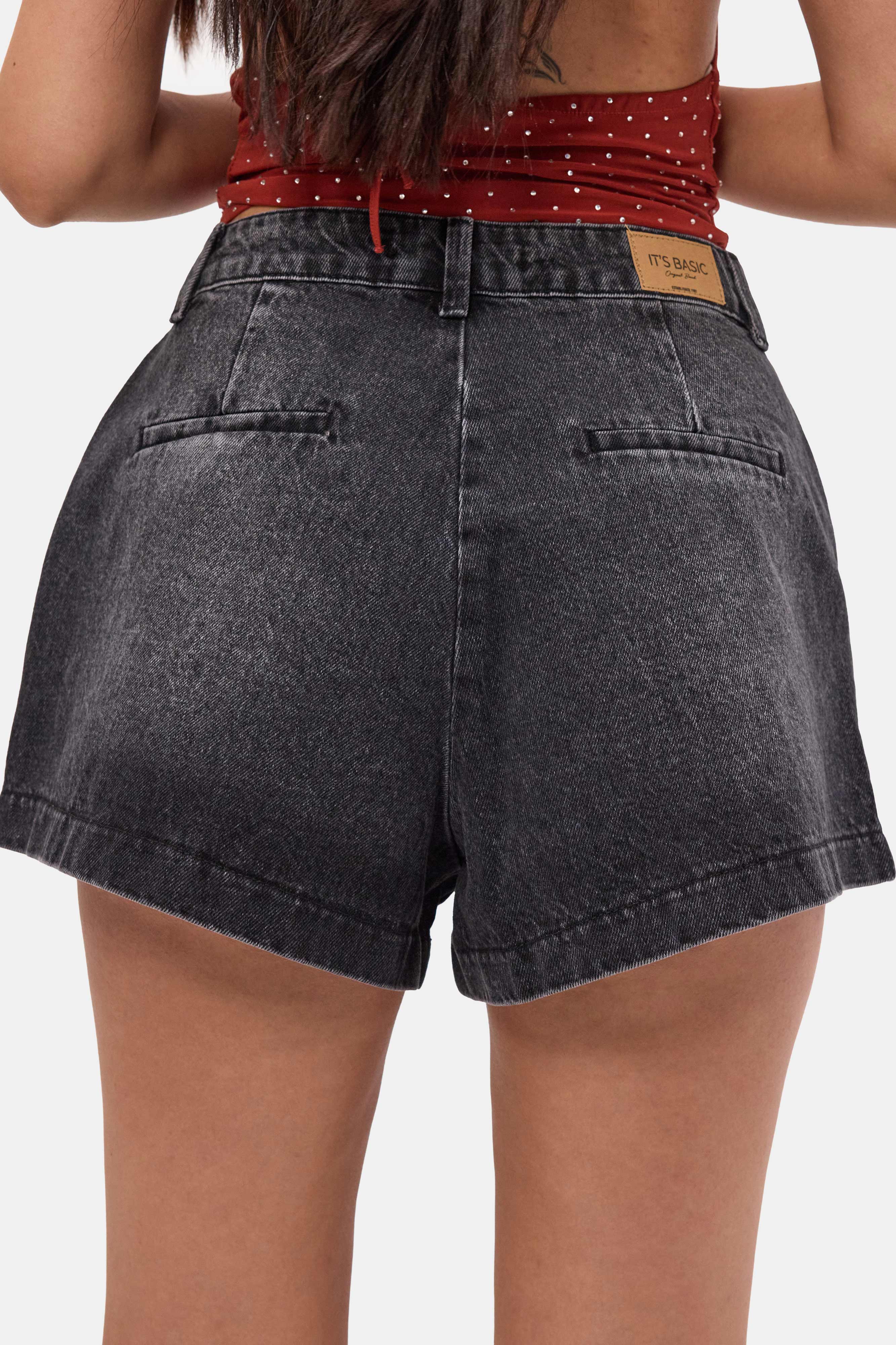 Kadın Koyu Füme 2s6-1 Mini Pileli Denim Şort