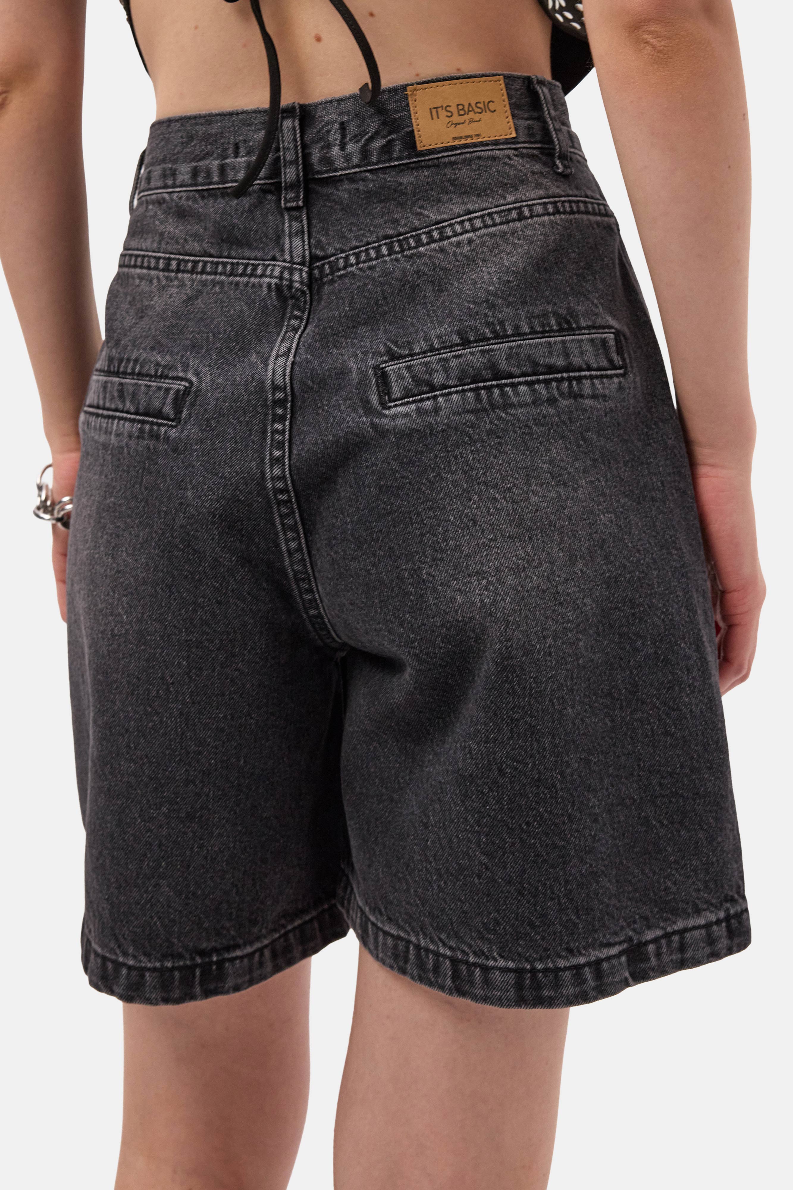 Kadın Koyu Füme 2s6-1 Skater Midi Boy Bermuda Denim Şort