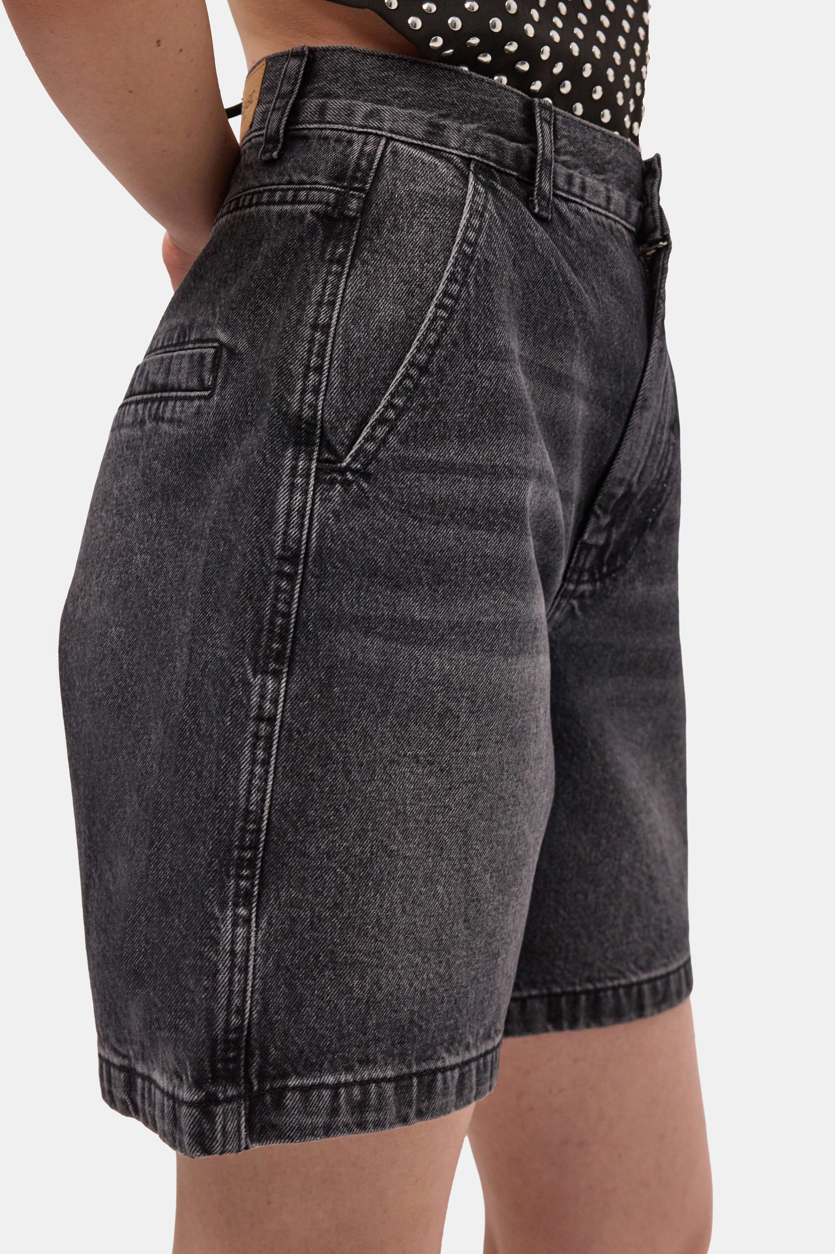 Kadın Koyu Füme 2s6-1 Skater Midi Boy Bermuda Denim Şort