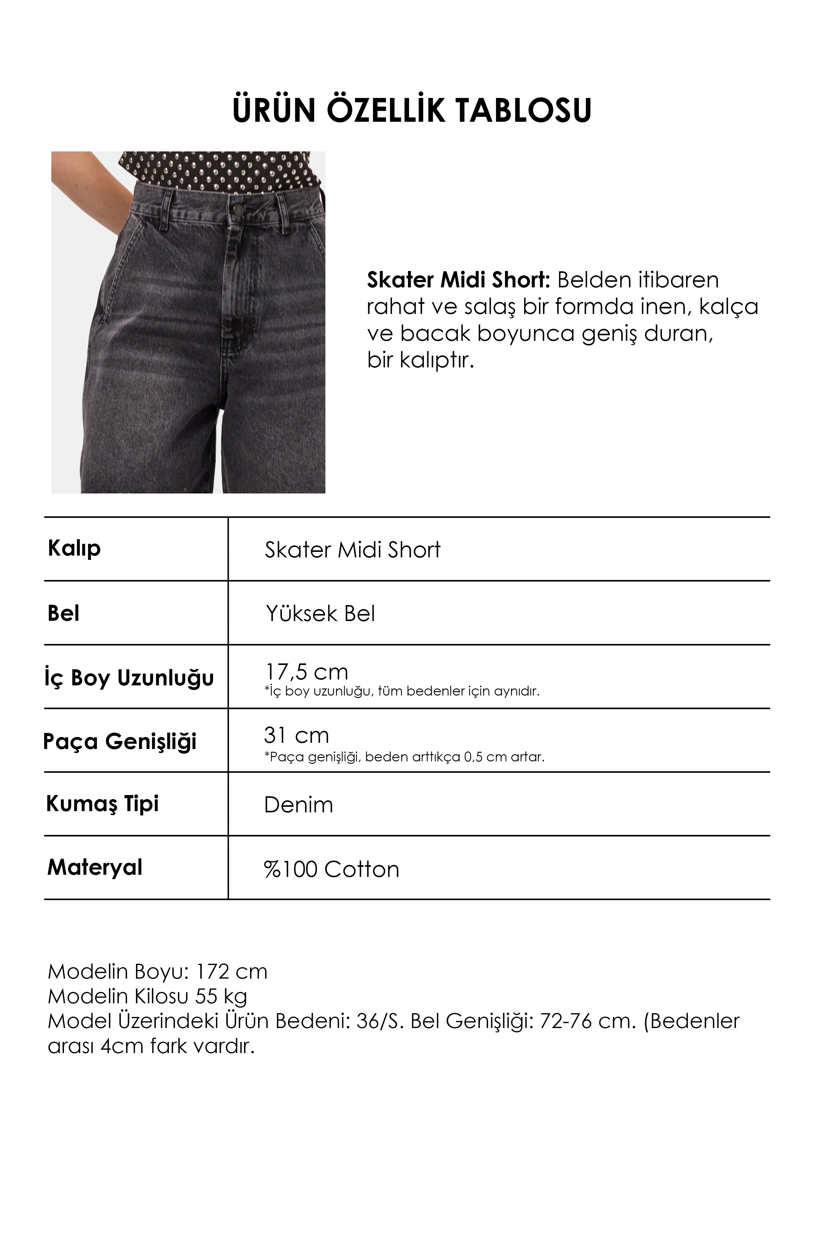 Kadın Koyu Füme 2s6-1 Skater Midi Boy Bermuda Denim Şort
