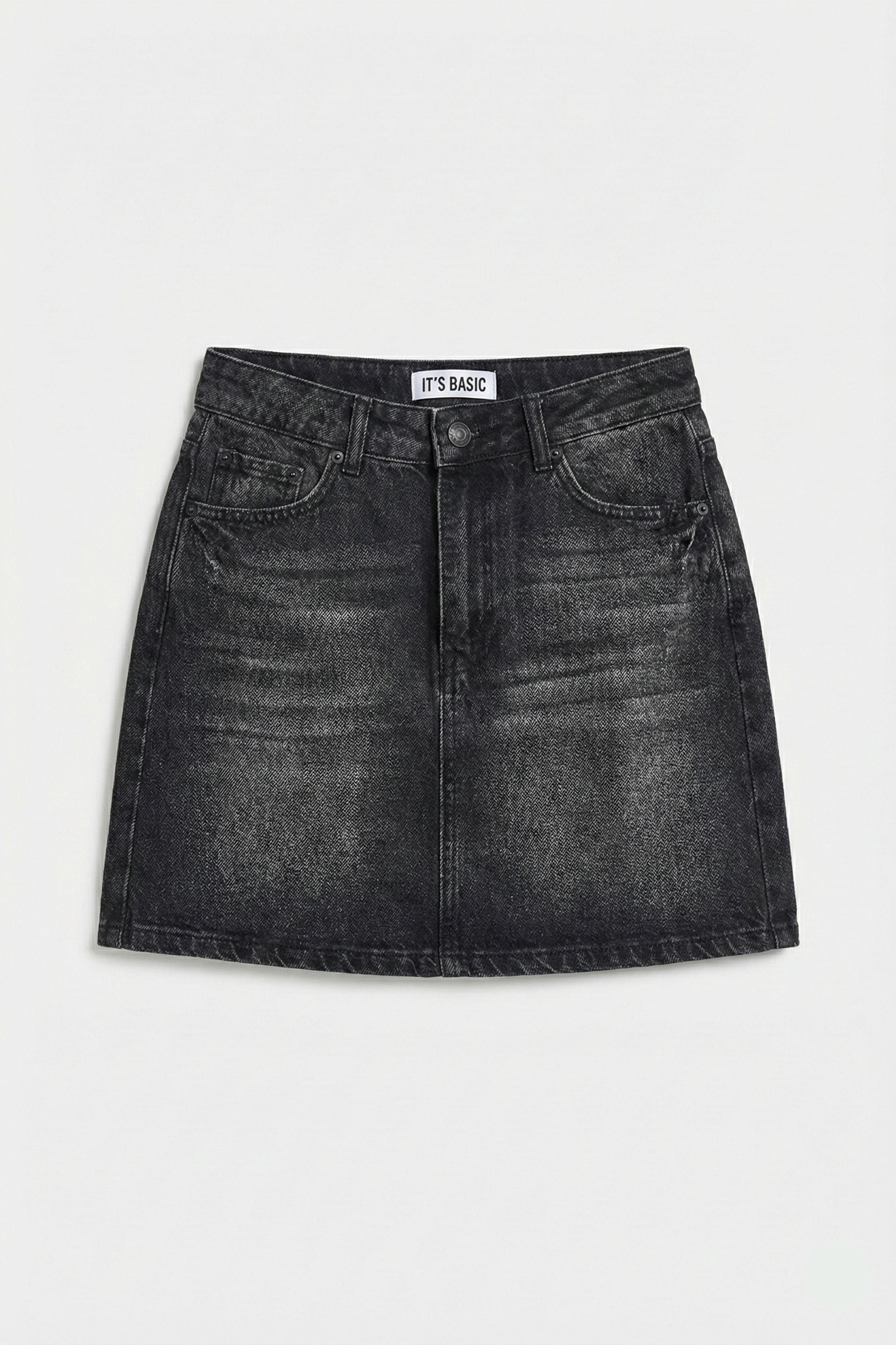 Kadın Koyu Füme 2s6-1 Straight Fit %100 Koton Mini Denim Etek