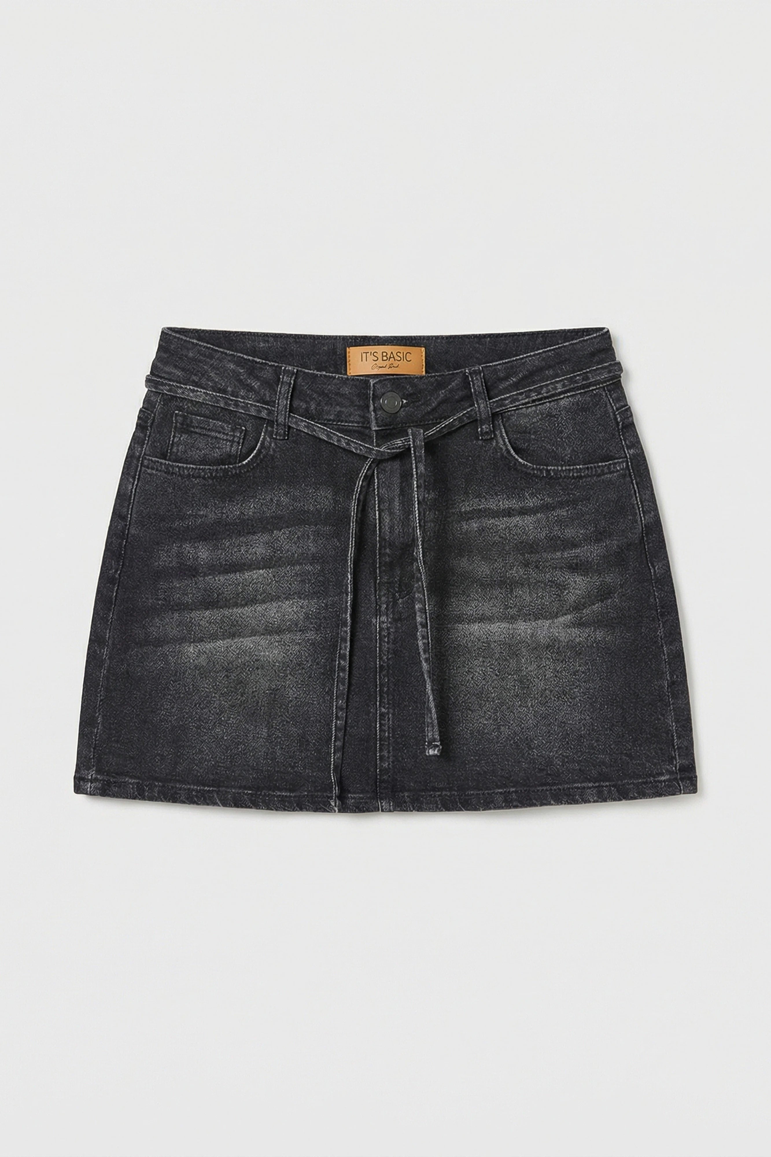 Women's Dark Smoke 2s6-1 Straight Fit Belted Elastane Mini Denim Skirt