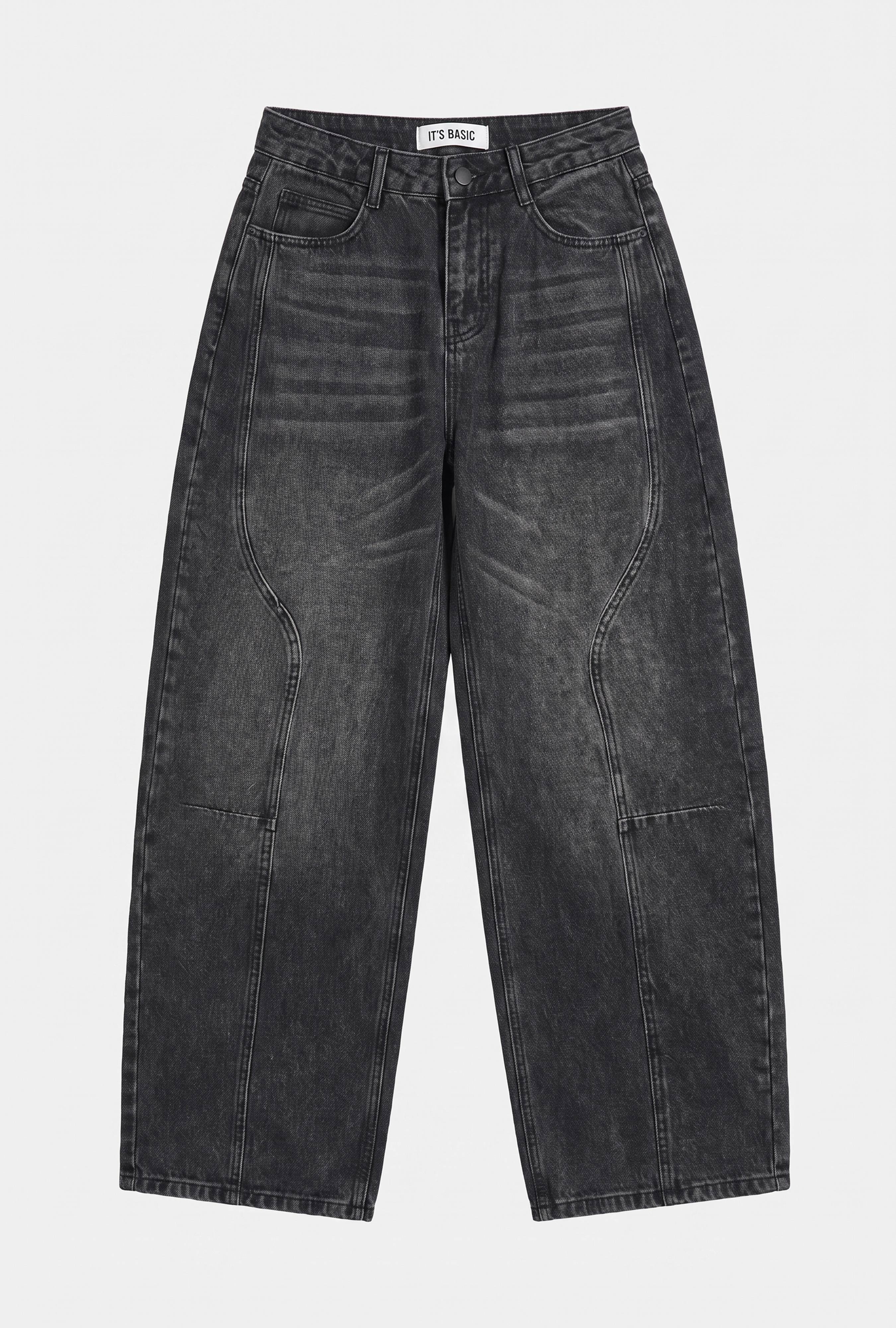 Kadın Koyu Füme 2w6-1 Barrel Fit Kalp Jakron Detaylı Denim Jean