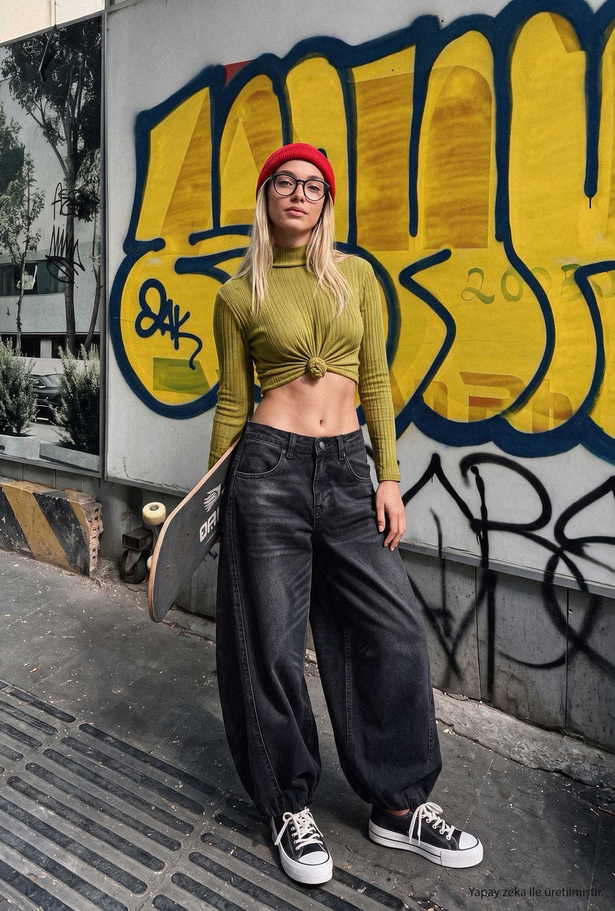 Kadın Koyu Füme 2w6-1 Barrel Jogger Paça Lastikli Denim Jean