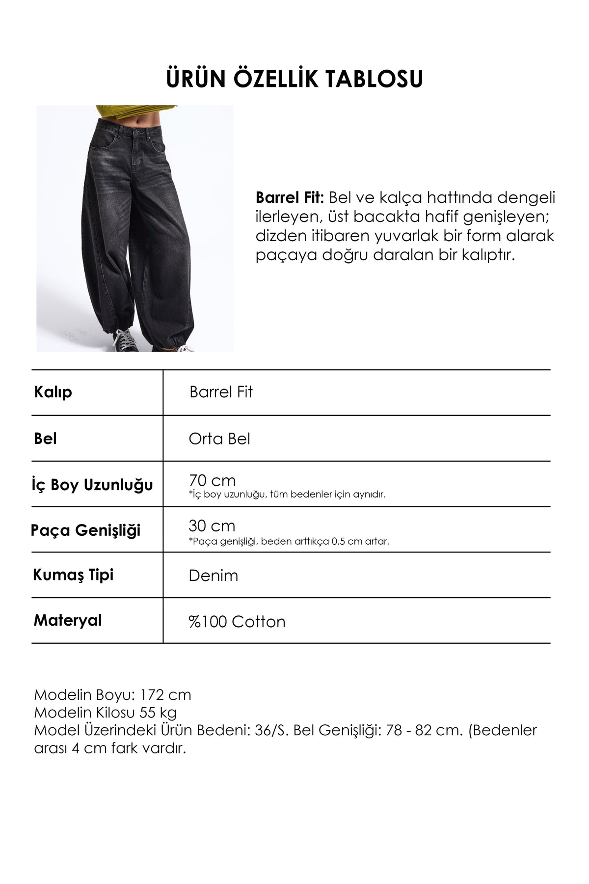 Kadın Koyu Füme 2w6-1 Barrel Jogger Paça Lastikli Denim Jean