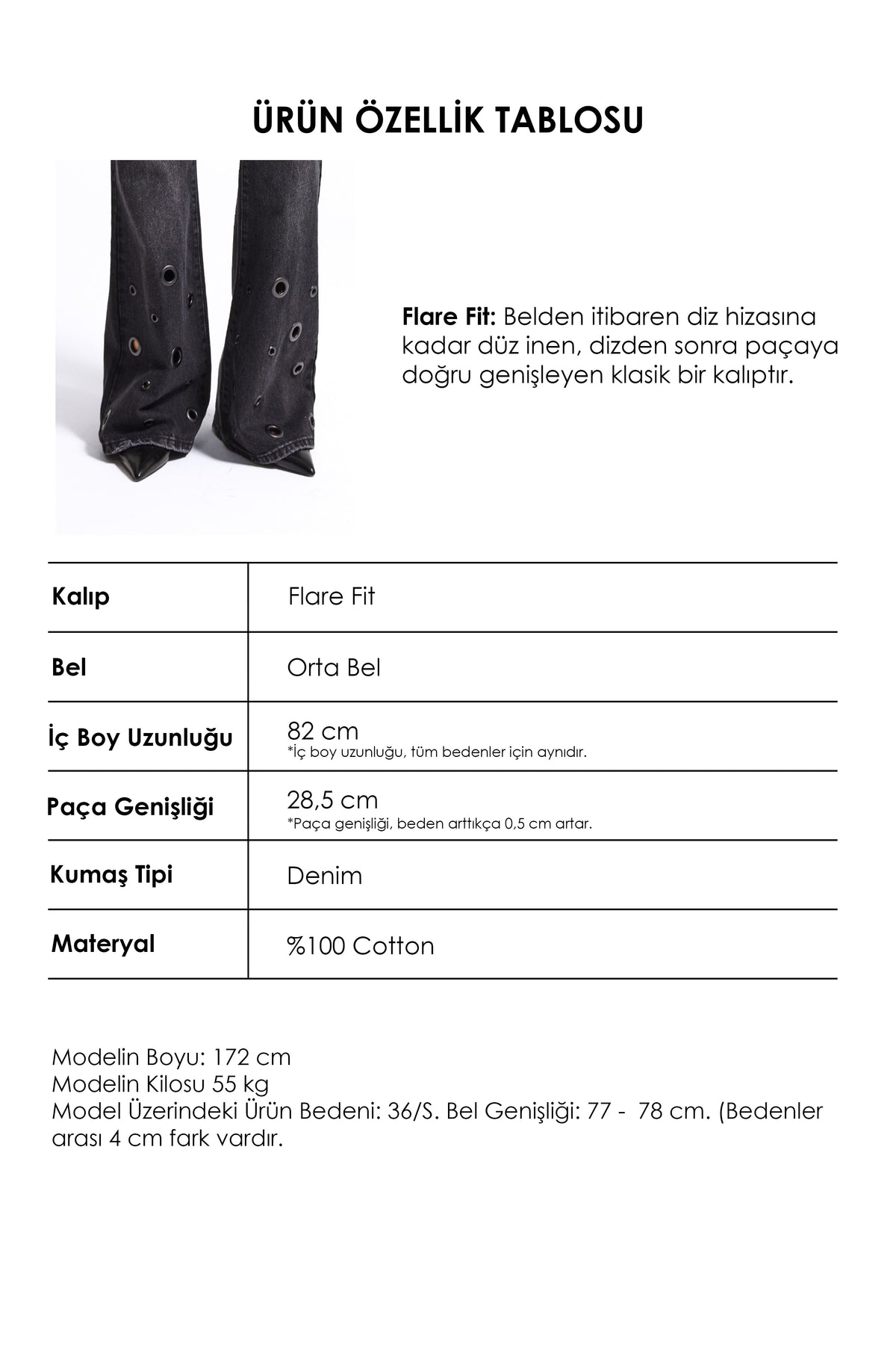 Kadın Koyu Füme 2w6-1 Flare Fit Özel Tasarım Denim Jean