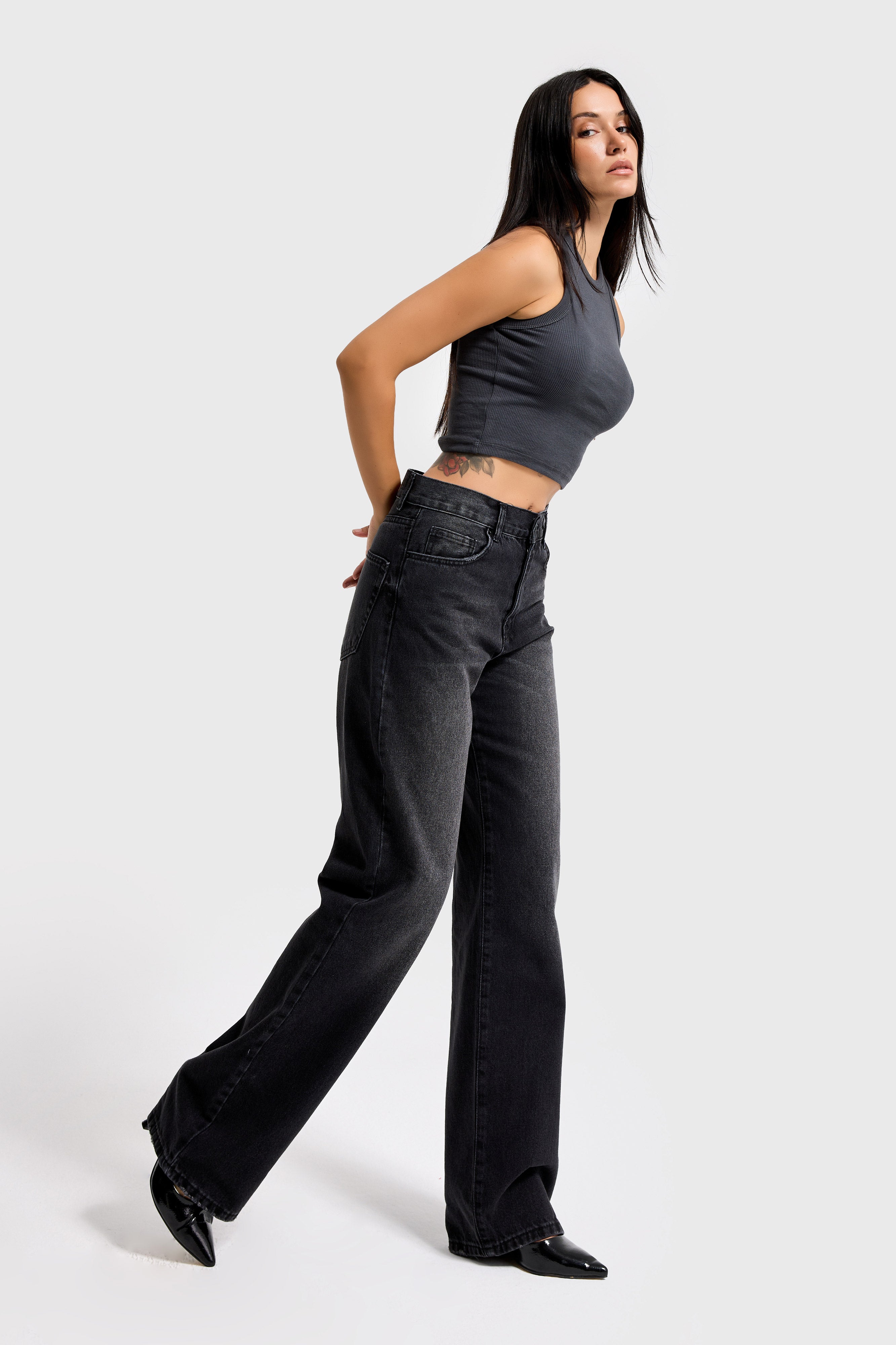 Kadın Koyu Füme Renk 2s6-1 Loose Fit Orta Bel %100 Koton Denim Jean