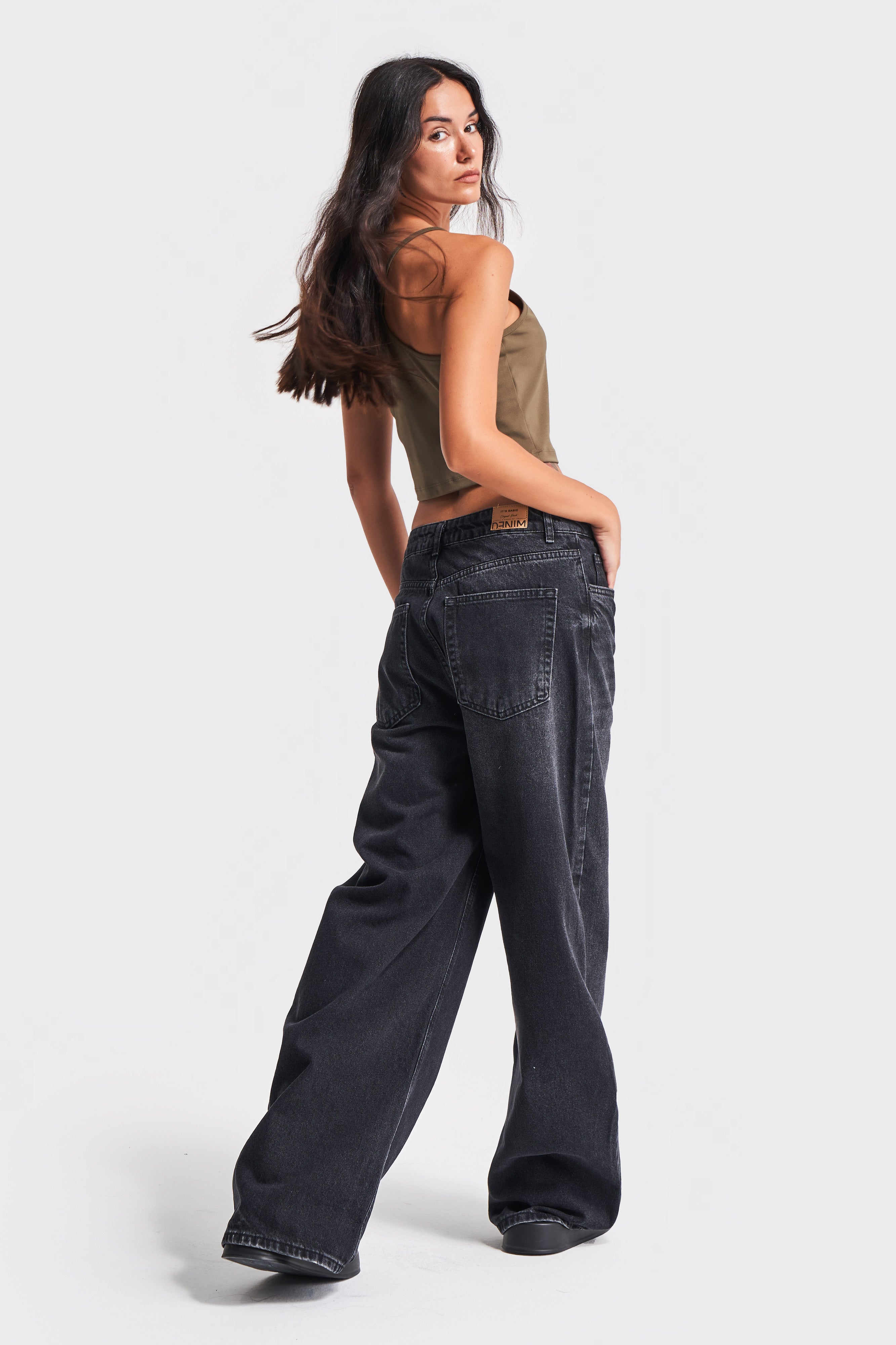 Женский темно-дымчатый цвет 2w41 супер мешковатый крой 100% хлопок деним