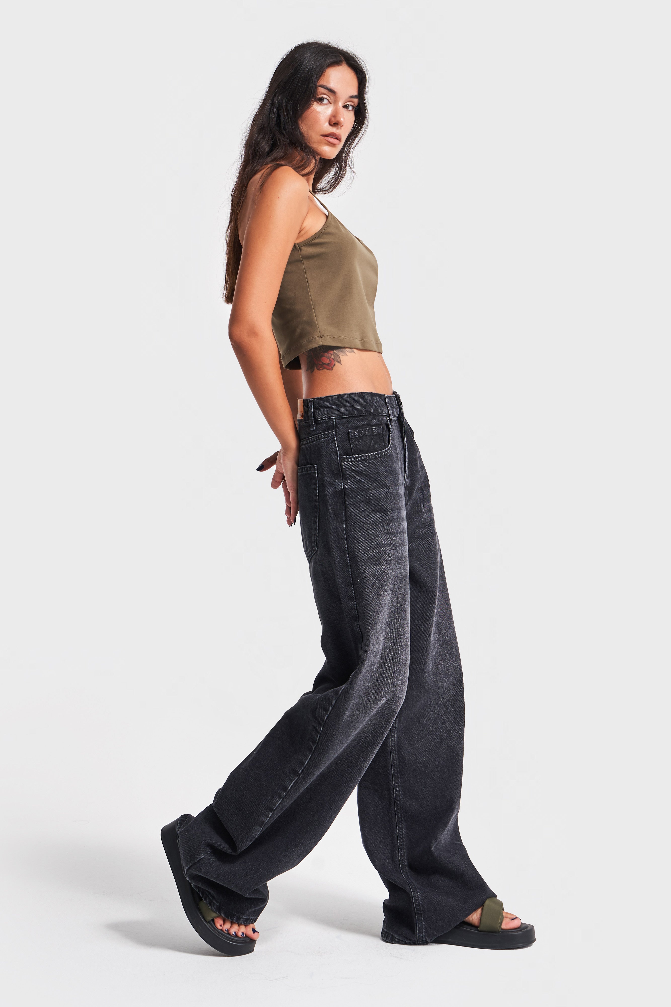 Женский темно-дымчатый цвет 2w41 супер мешковатый крой 100% хлопок деним