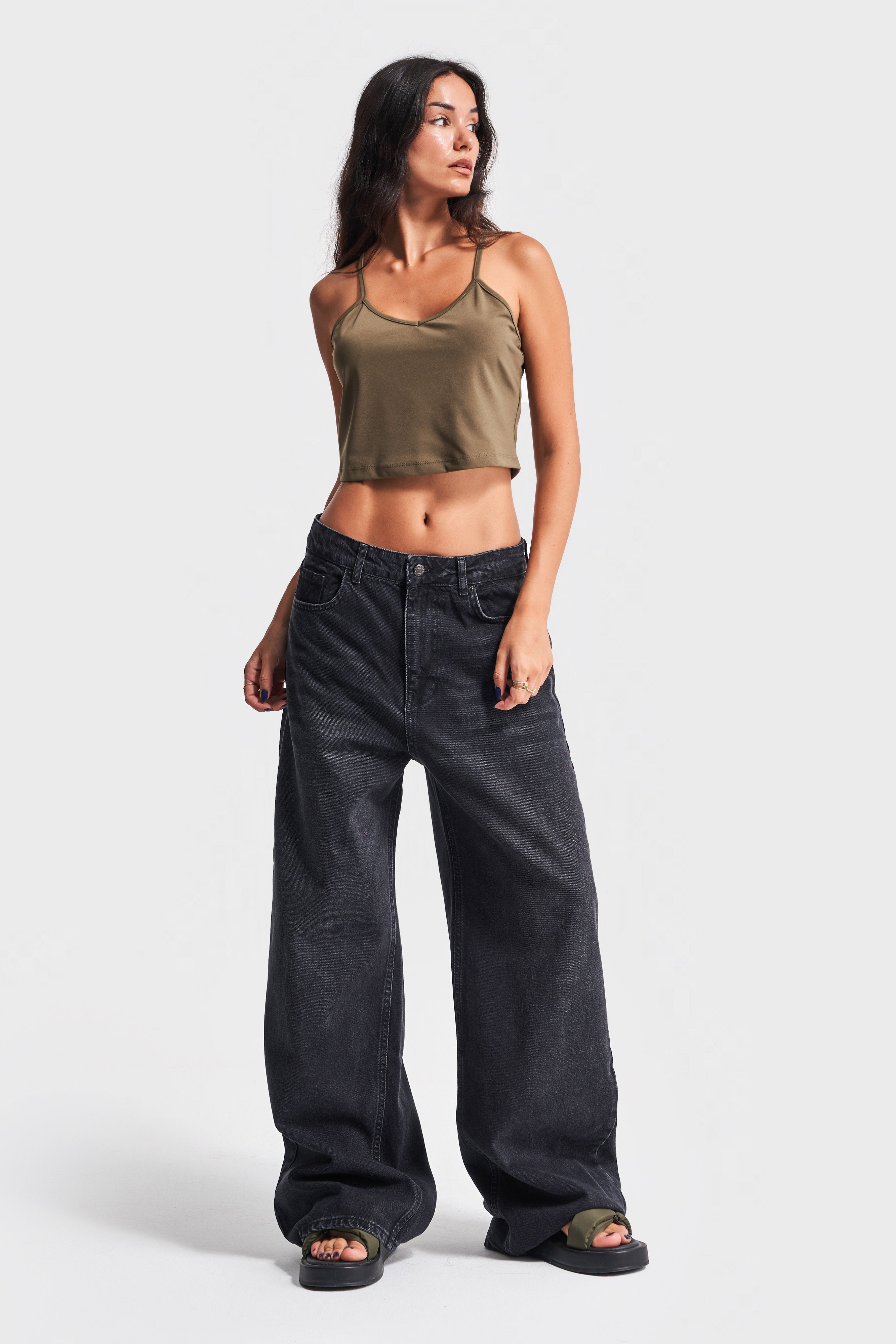 Женский темно-дымчатый цвет 2w41 супер мешковатый крой 100% хлопок деним