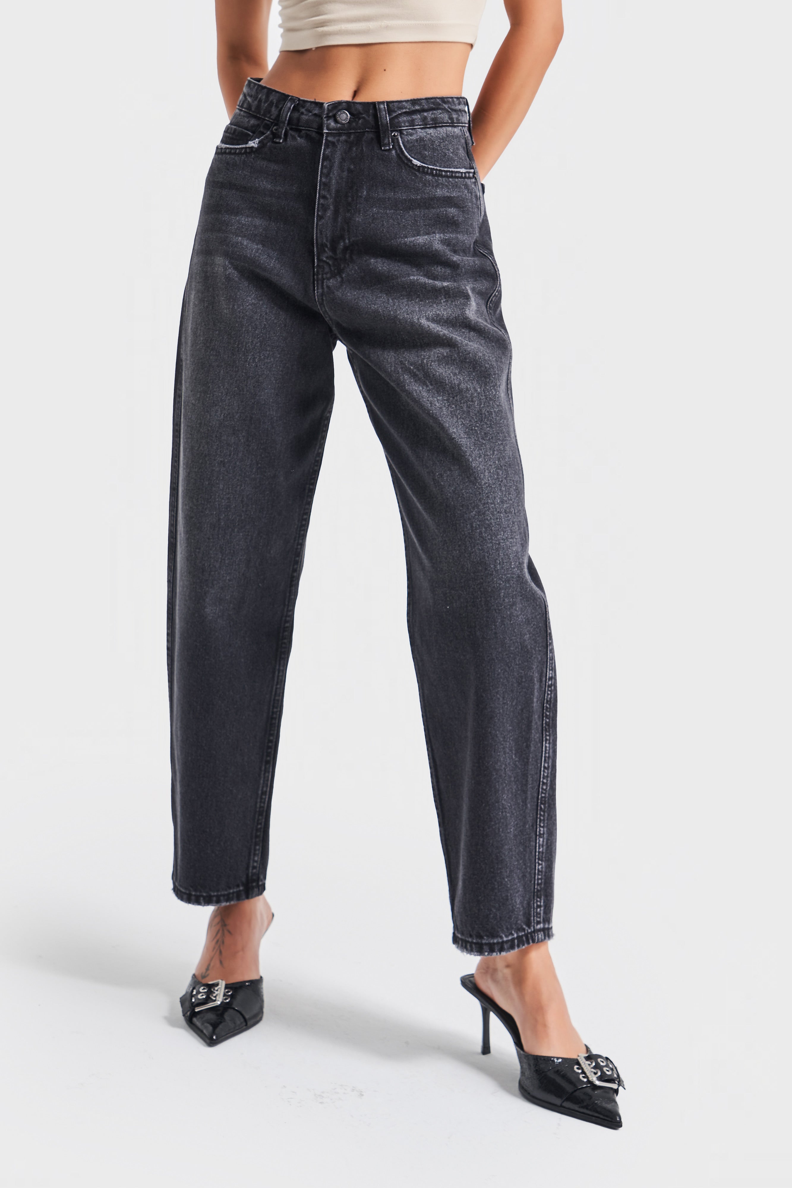Women's Dark Smoke Color 100% Cotton Relax Fit Denim