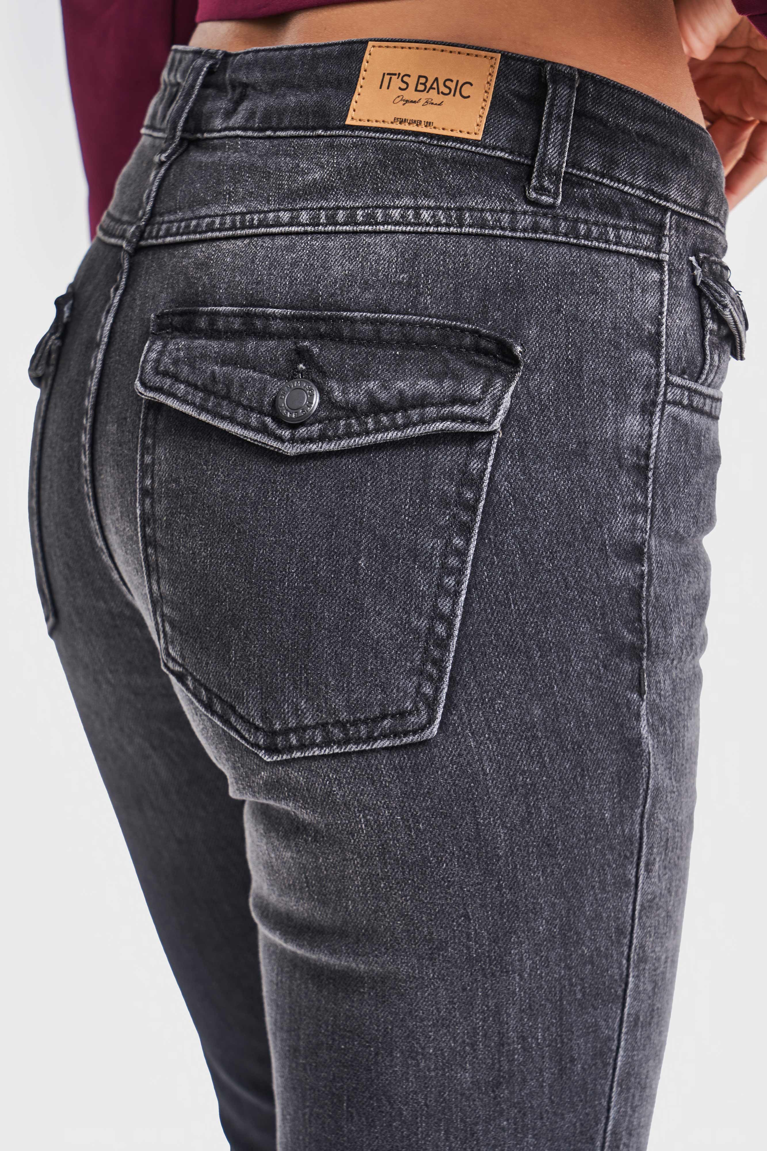 Kadın Koyu Füme Renk 2w5-1 SLN05 Midrise Flare Fit Esnek Kumaş İç Boy 83cm Denim Jean