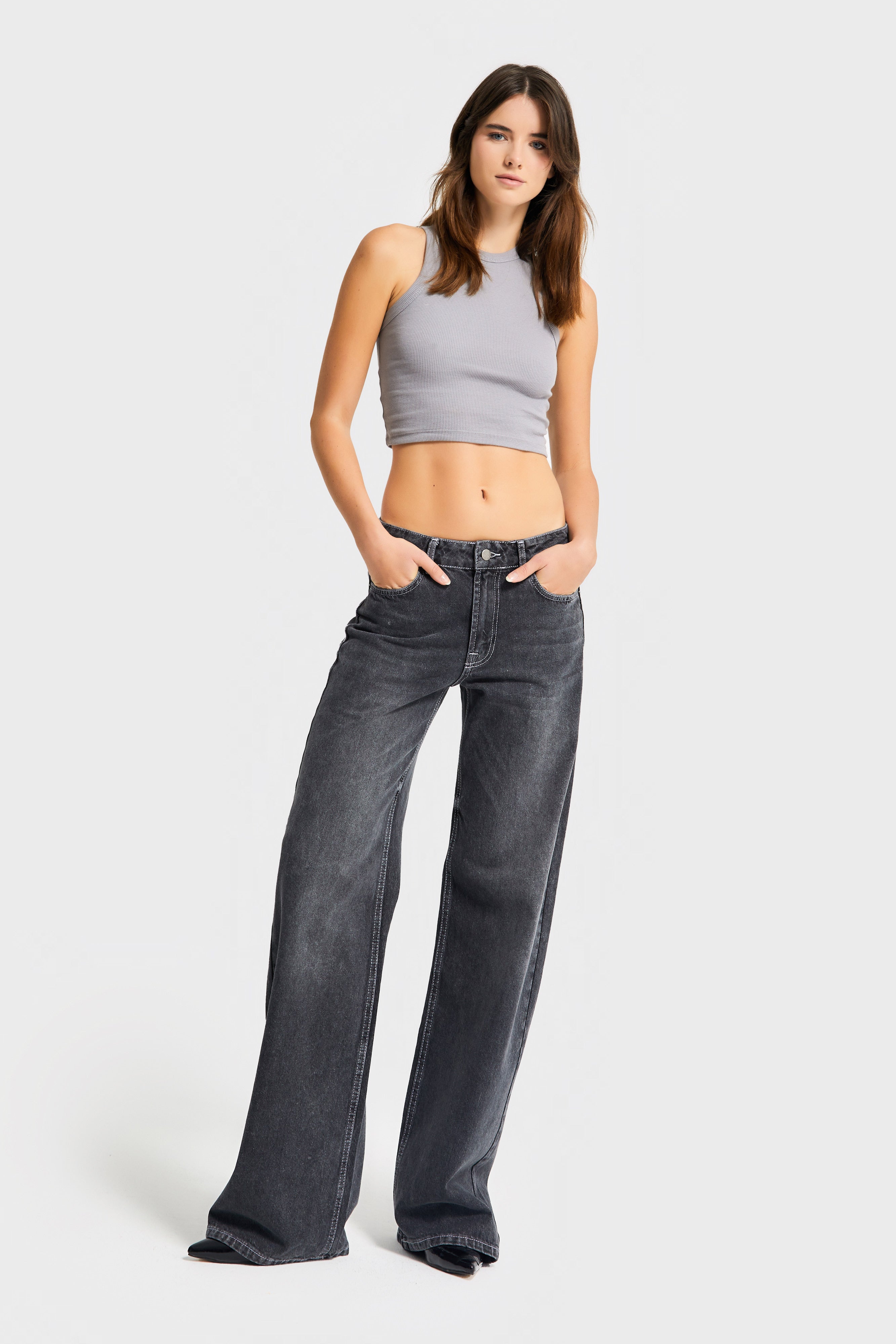 Kadın Koyu Füme Renk 4w5-13 Düşük Bel Straight Fit %100 Koton Denim Jean