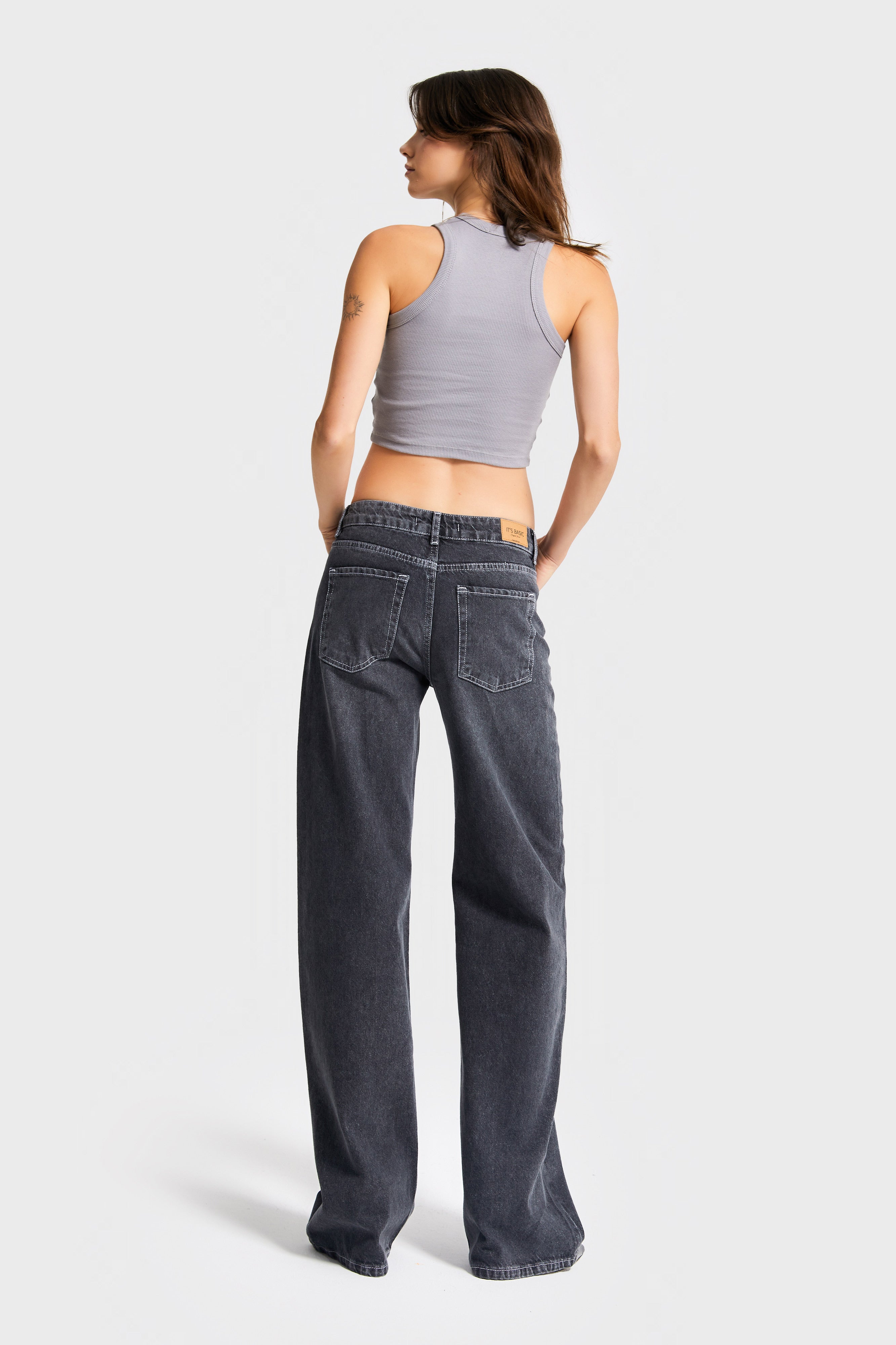 Kadın Koyu Füme Renk 4w5-13 Düşük Bel Straight Fit %100 Koton Denim Jean