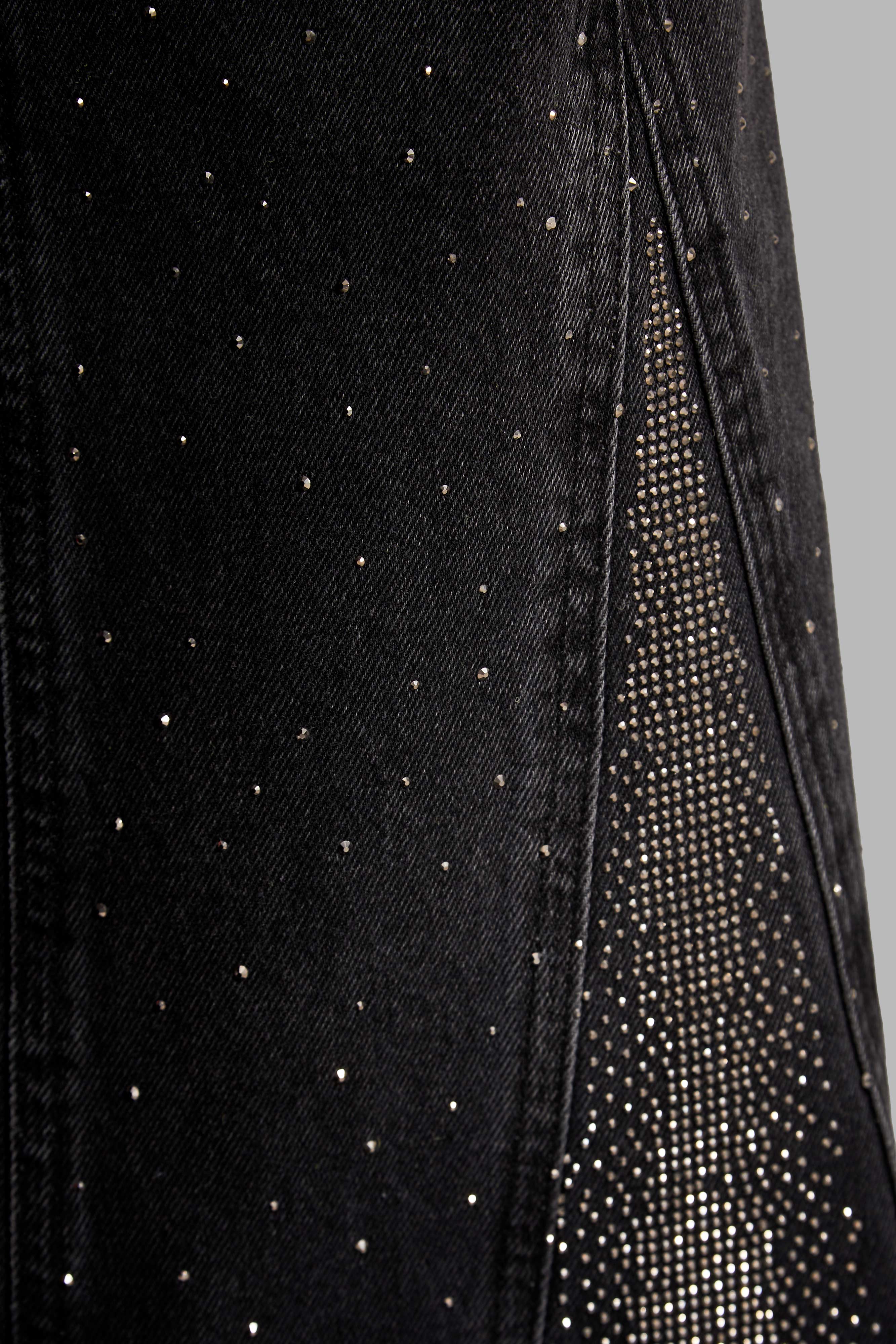 Kadın Koyu Füme Renk Palazzo Fit Parlak Taşlı Tasarım Denim