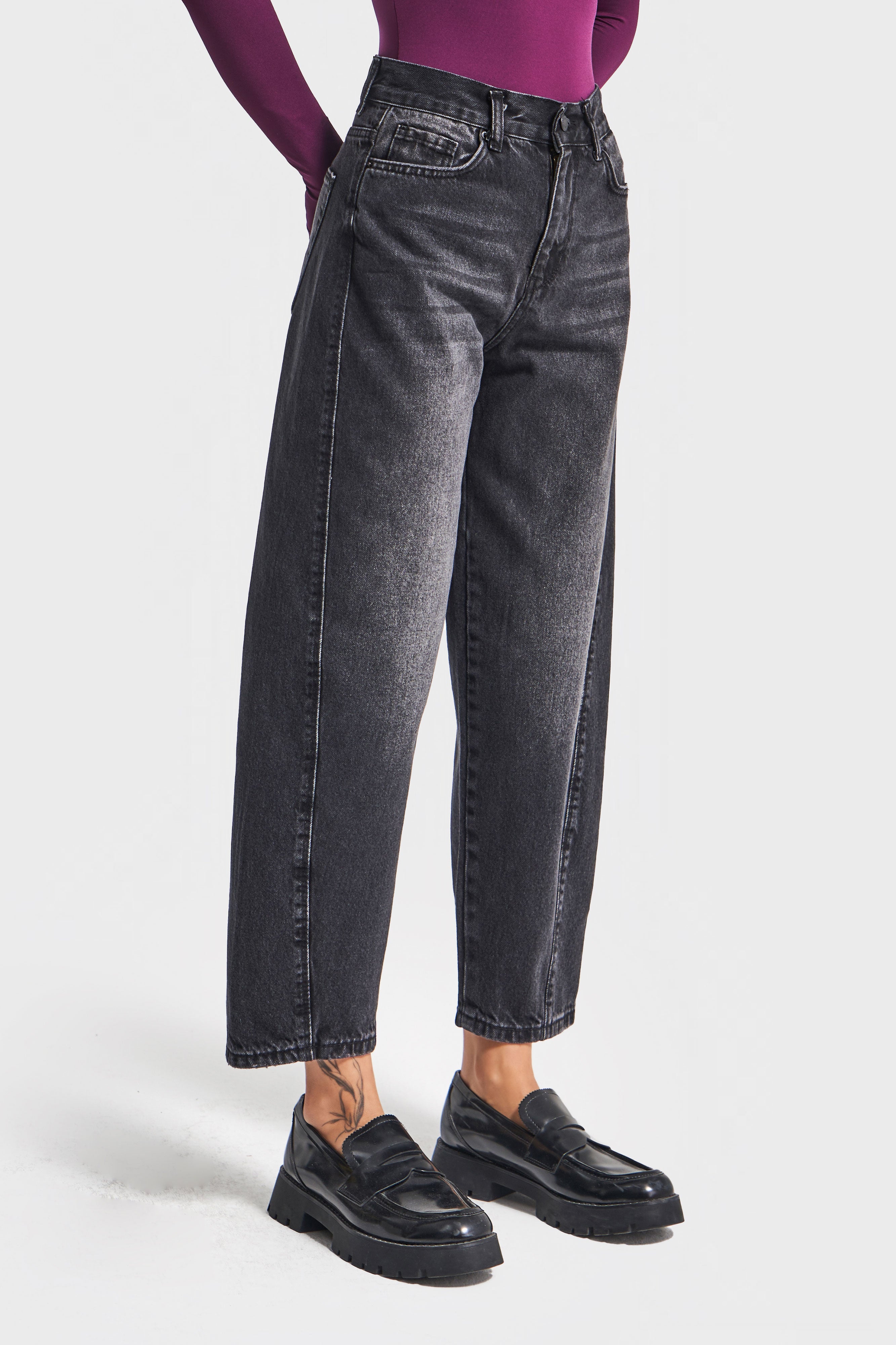 Kadın Koyu Füme Renk Venüs 2w5-1 Carrot Fit Rahat Kesim %100 Koton Denim Jean