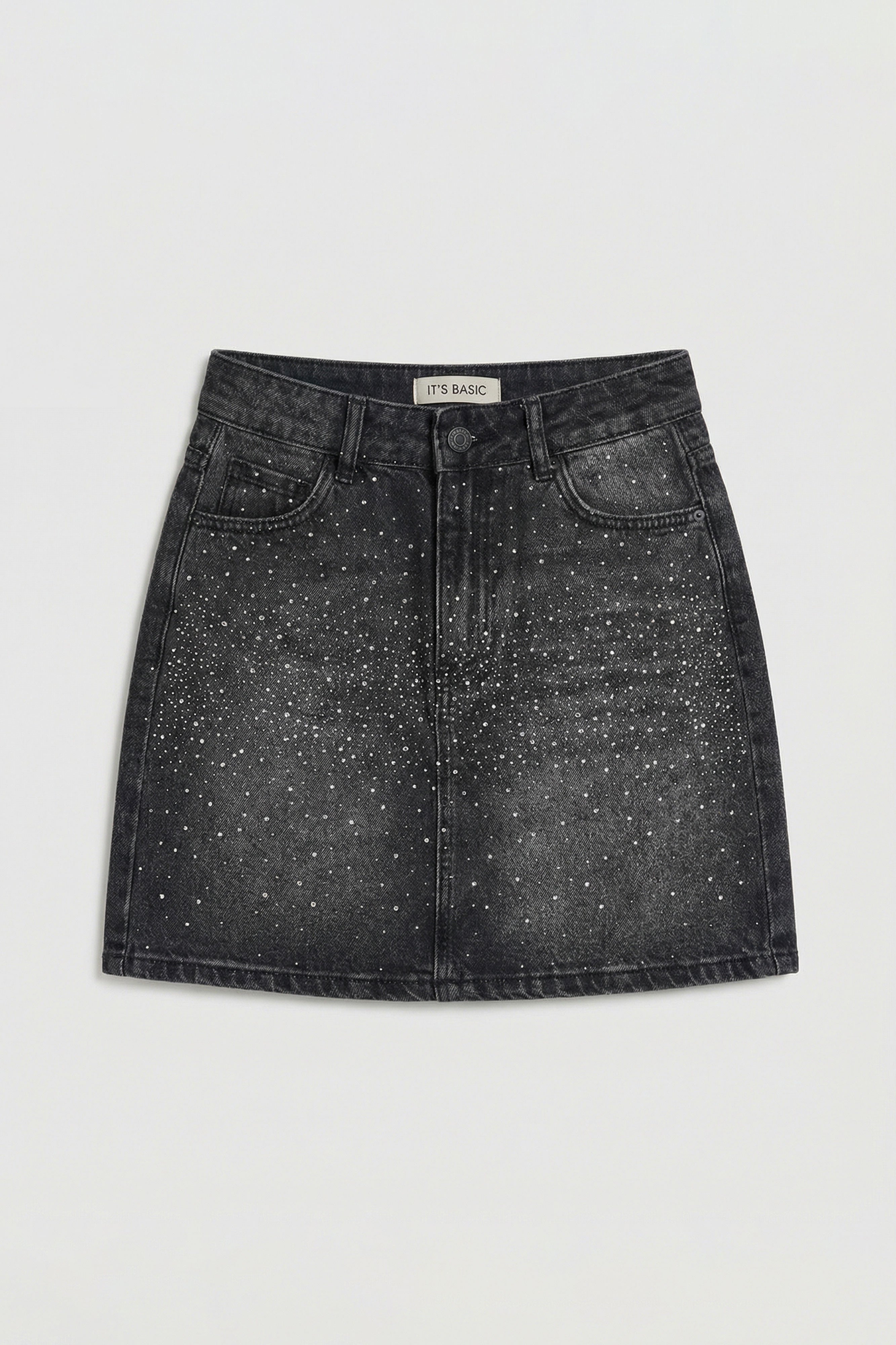 Kadın Koyu Füme T2-2s6-1 Straight Parlak Taşlı Özel Tasarım Denim Etek