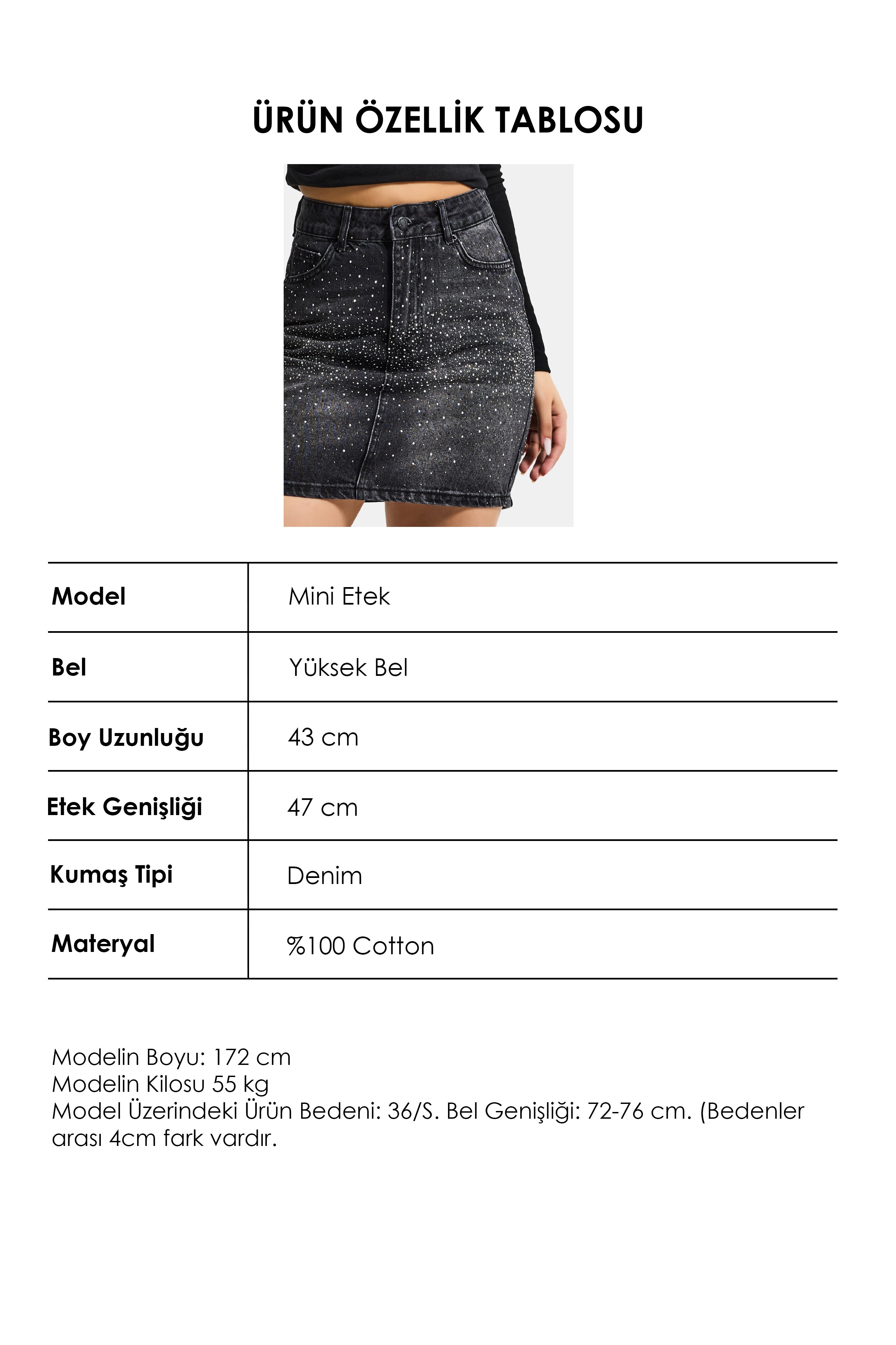 Kadın Koyu Füme T2-2s6-1 Straight Parlak Taşlı Özel Tasarım Denim Etek