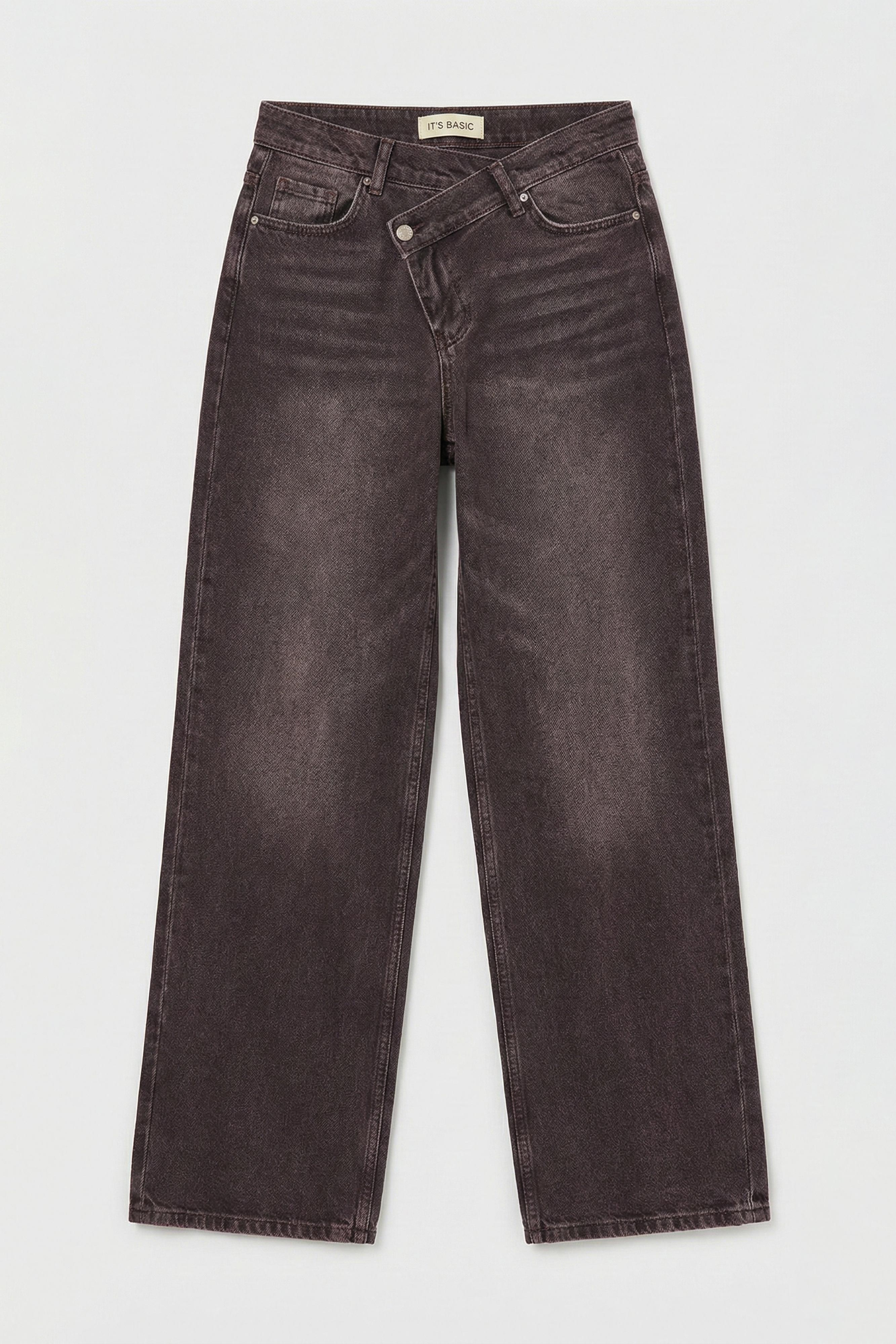 Kadın Koyu Kahve 2s6-16 Straight Fit Kemer Detaylı Özel Tasarım Denim Jean