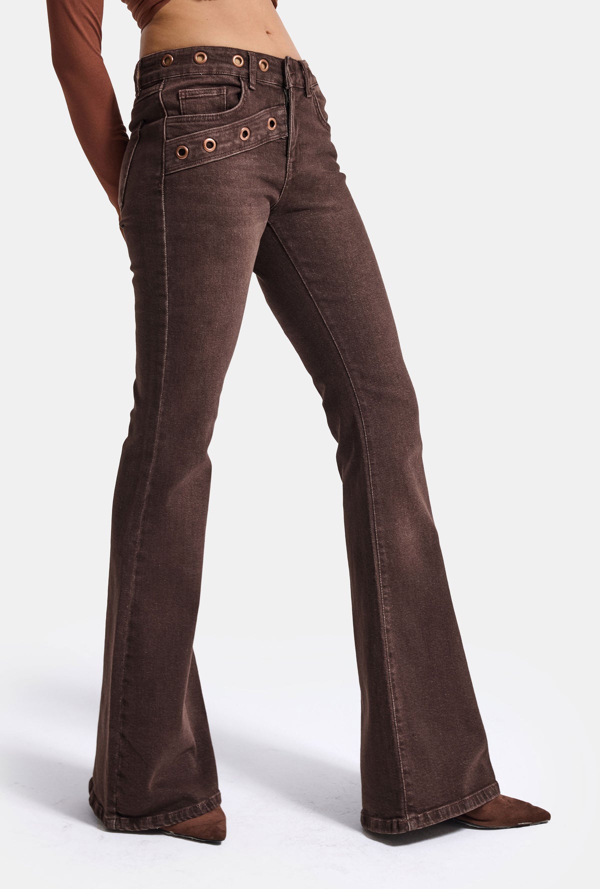 Kadın Koyu Kahve 2w6-16 Flare Fit Özel Tasarım Denim Jean