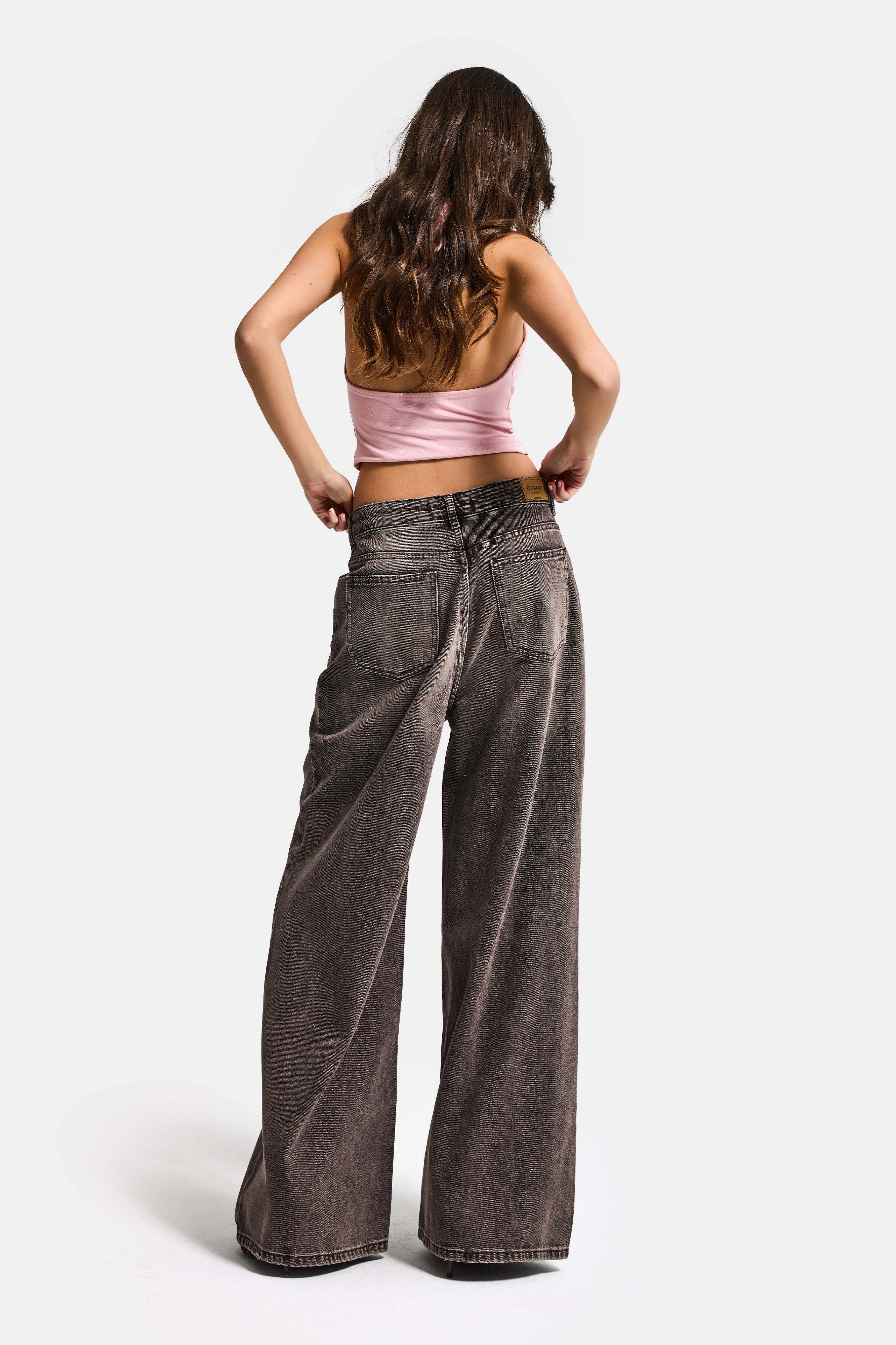 Kadın Koyu Kahve 4s6-16 Mega Baggy Fit Kemer Detaylı Bol Kesim Denim Jean