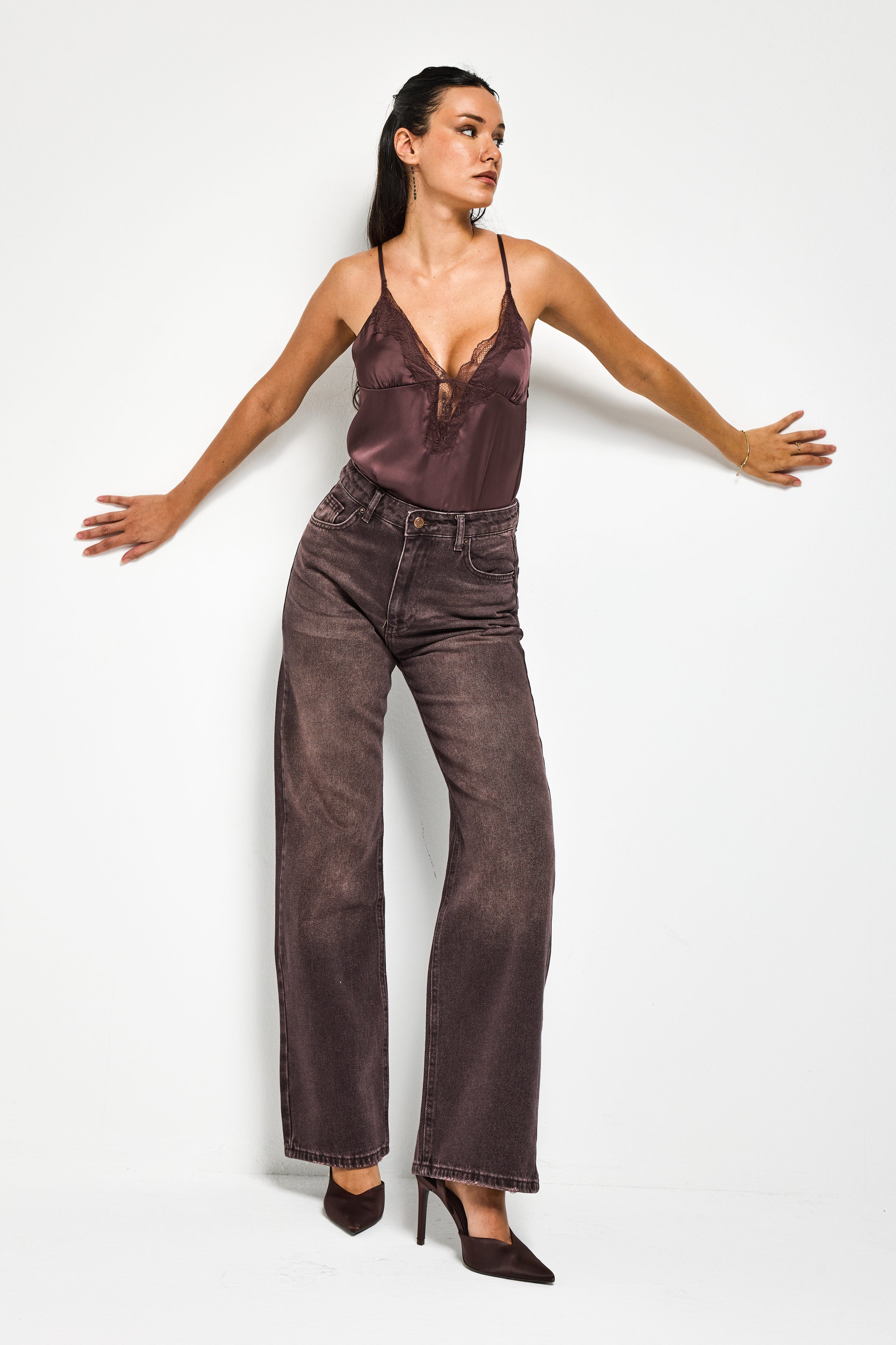 Kadın Koyu Kahve Doris 2s6-16 Straight Fit Yüksek Bel %100 Koton Denim Jean