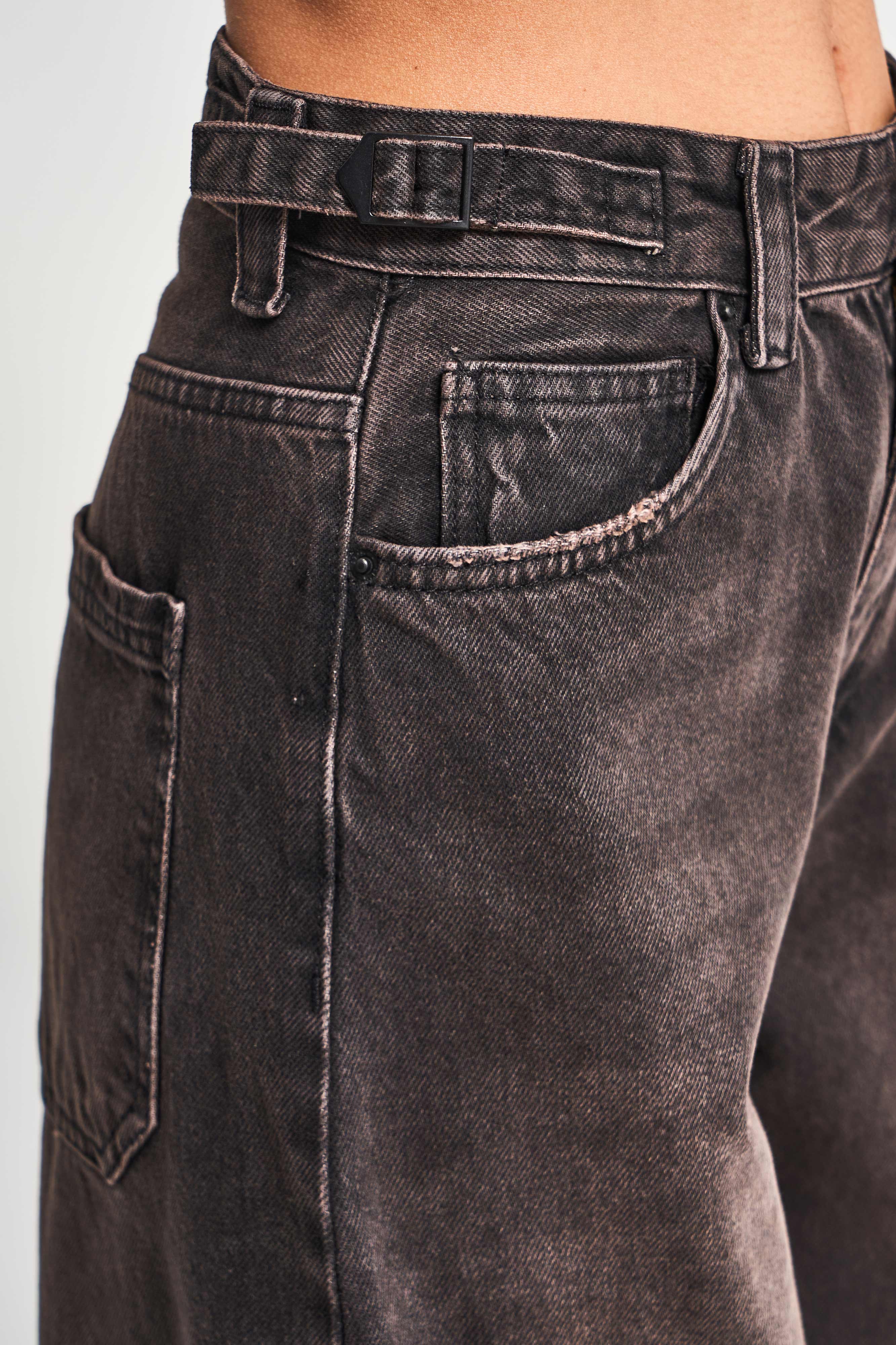 Kadın Koyu Kahve Kot Rengi Lotus 2w5-62 Süper Baggy Fit %100 Koton Denim Jean