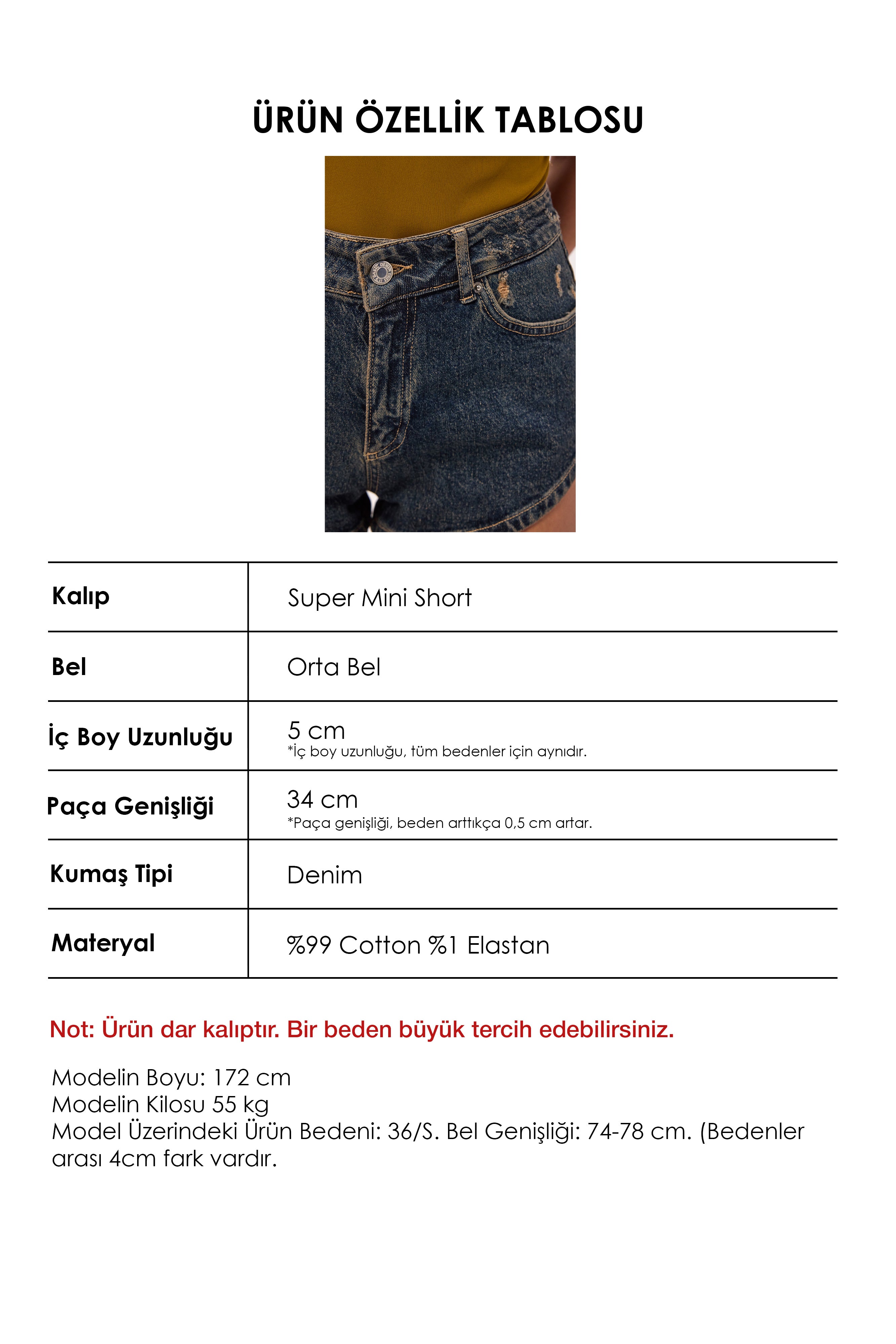 Kadın Koyu Kot 11s6 Süper Mini %100 Koton Denim Şort