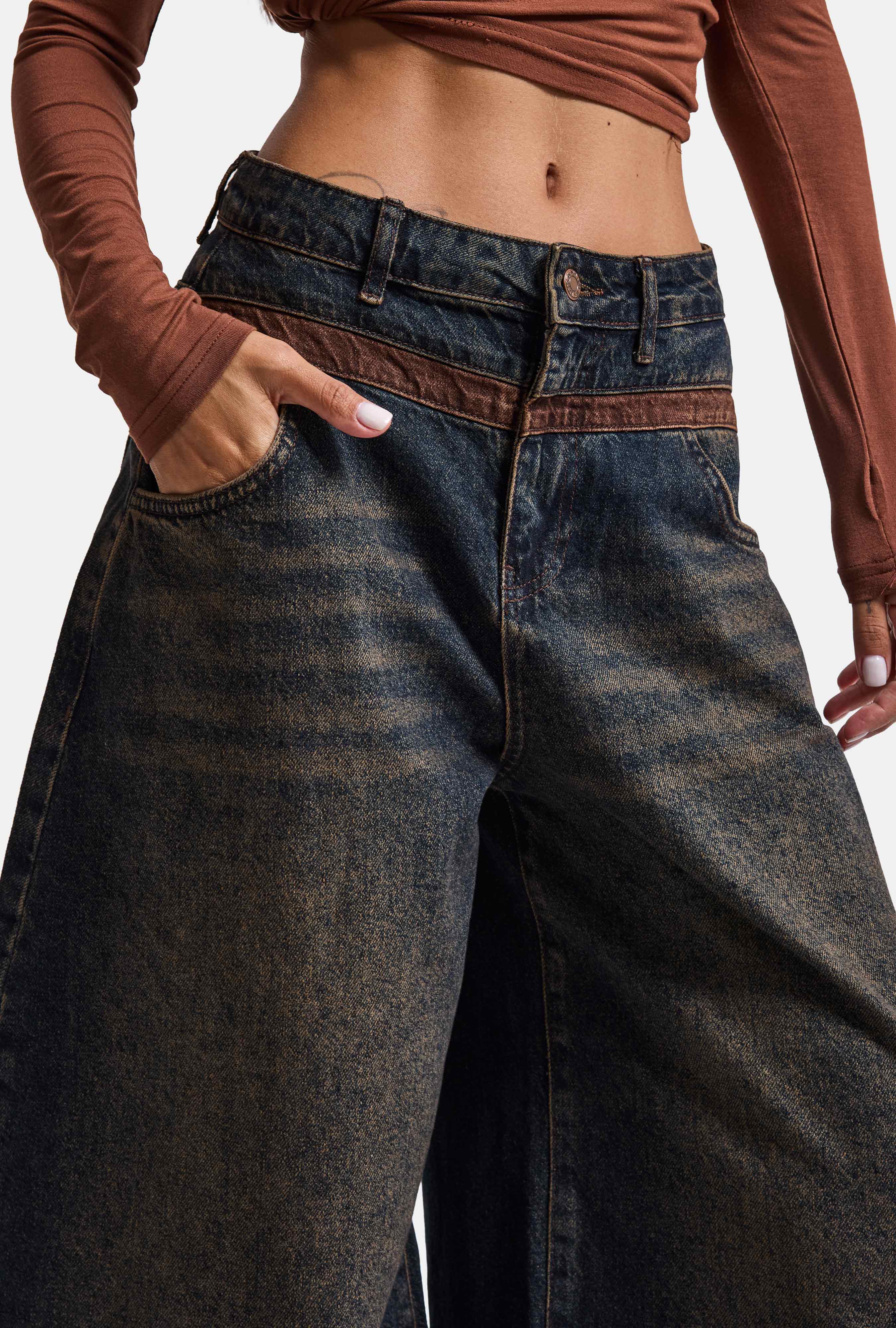 Kadın Koyu Kot 2w6-8 Barrel Fit Bol Kesim Özel Tasarım Denim Jean