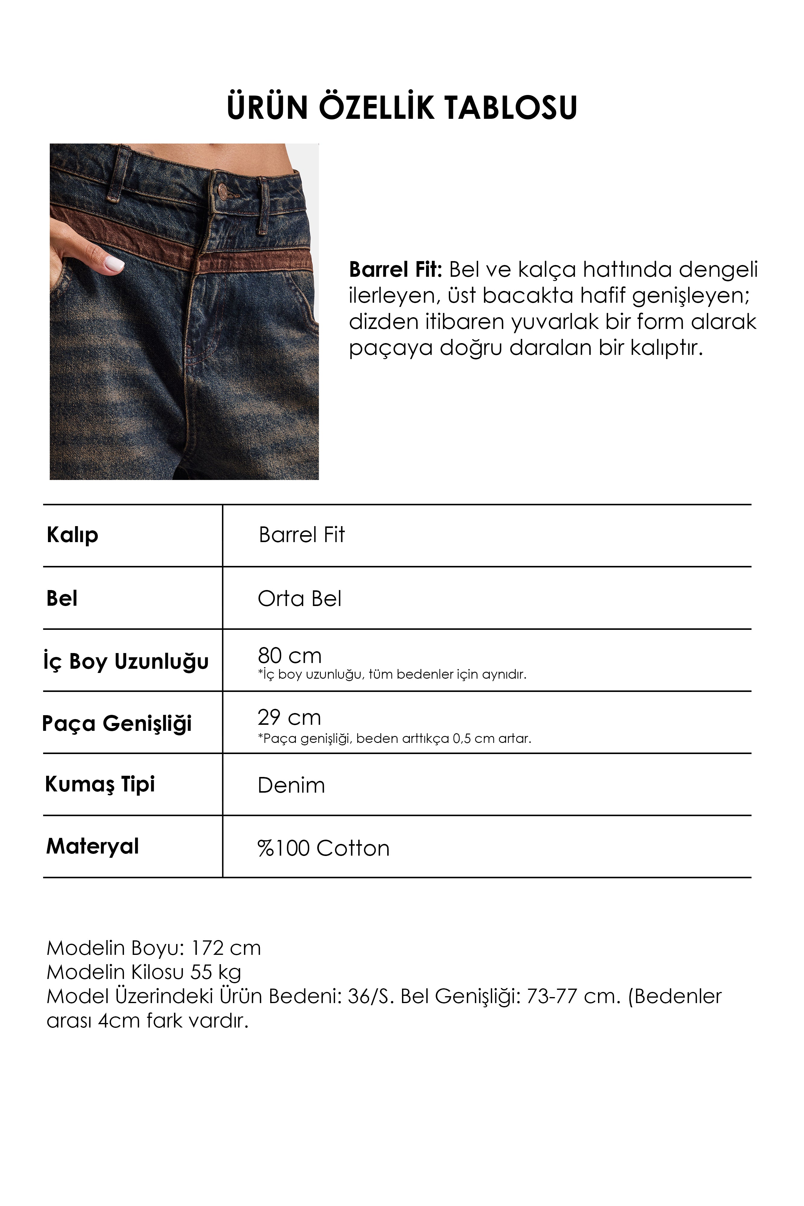 Kadın Koyu Kot 2w6-8 Barrel Fit Bol Kesim Özel Tasarım Denim Jean