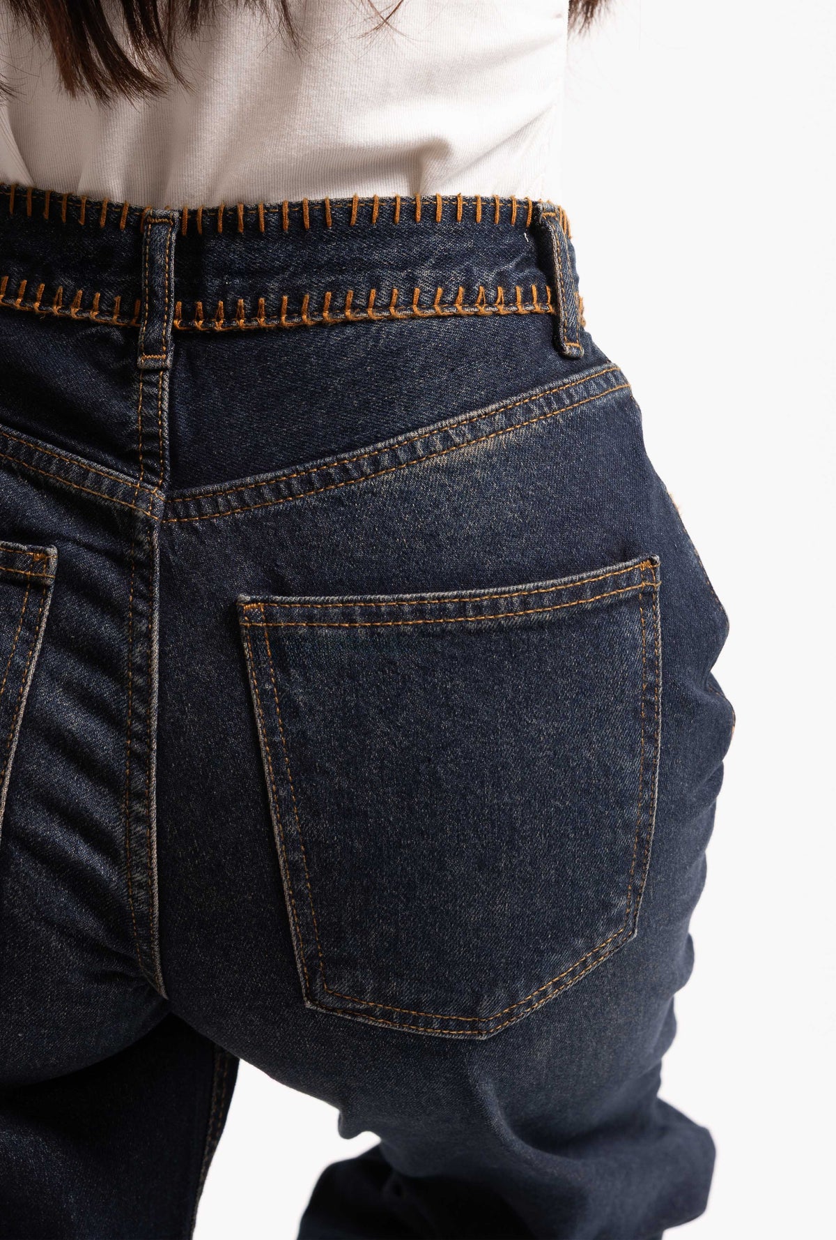 Kadın Koyu Kot 2w6-8 Loose Fit Kemer Dikiş Detaylı Özel Tasarım Denim Jean