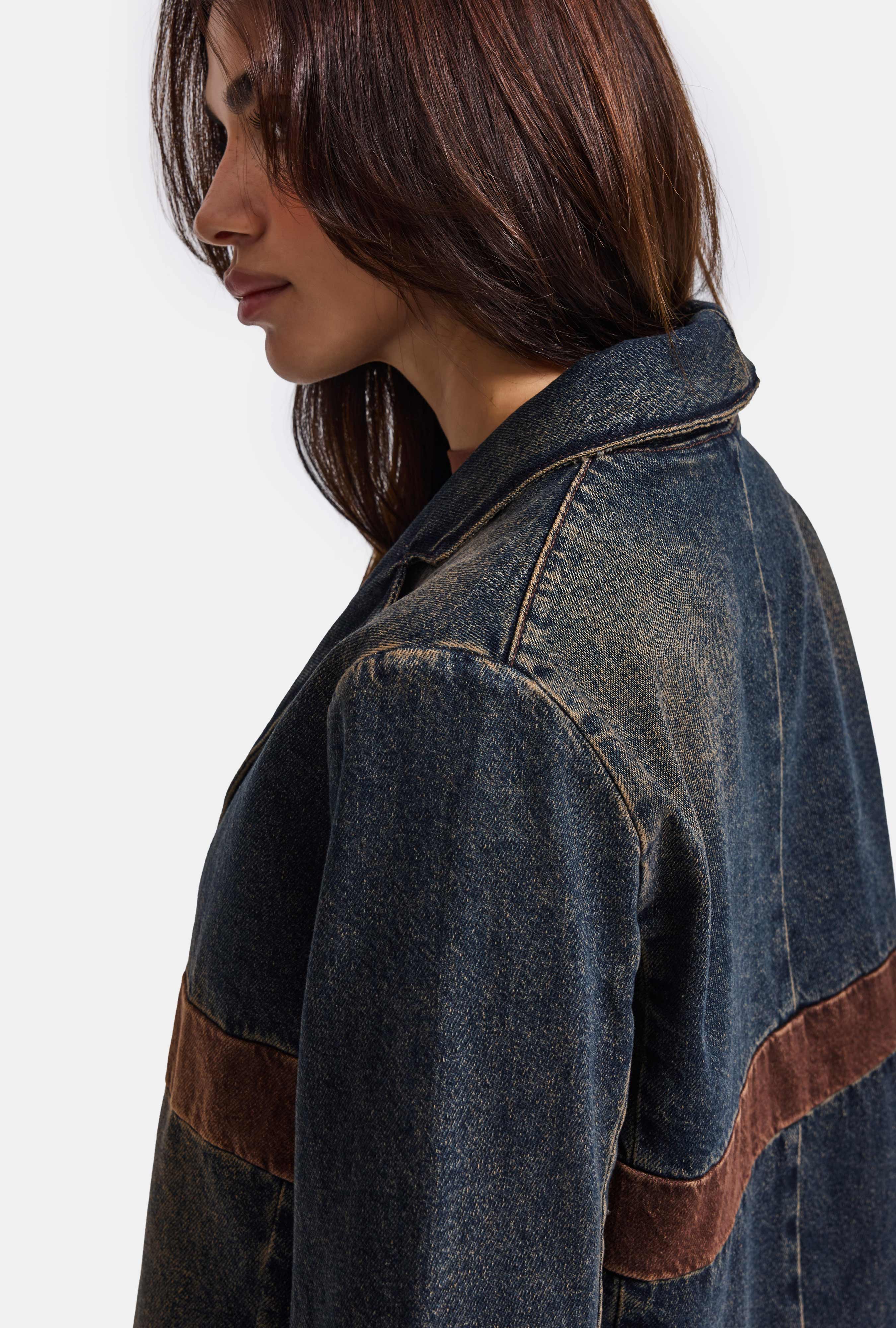 Women's Dark Denim 2w6-8 Oversize Waist Design Denim Jacket