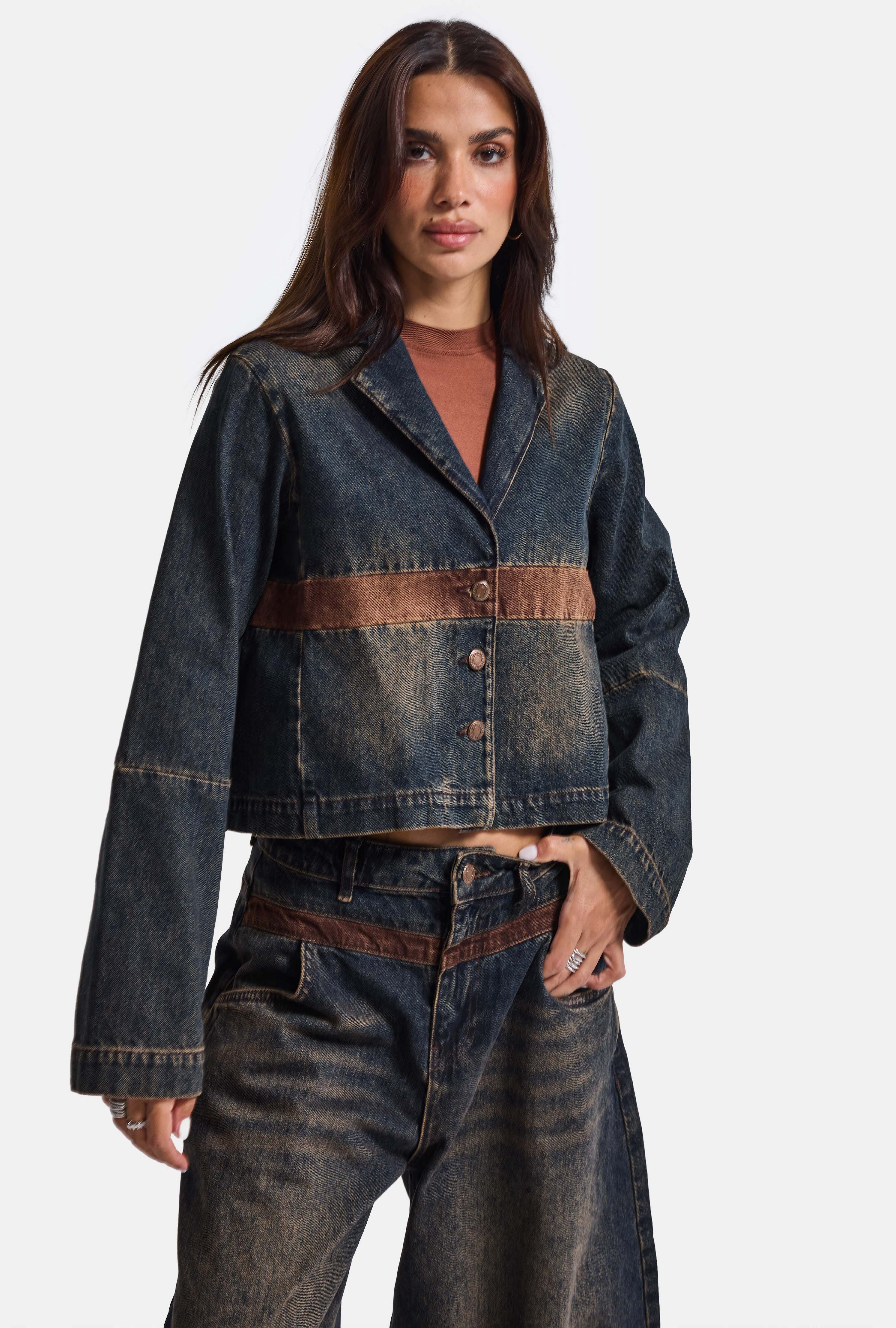 Women's Dark Denim 2w6-8 Oversize Waist Design Denim Jacket