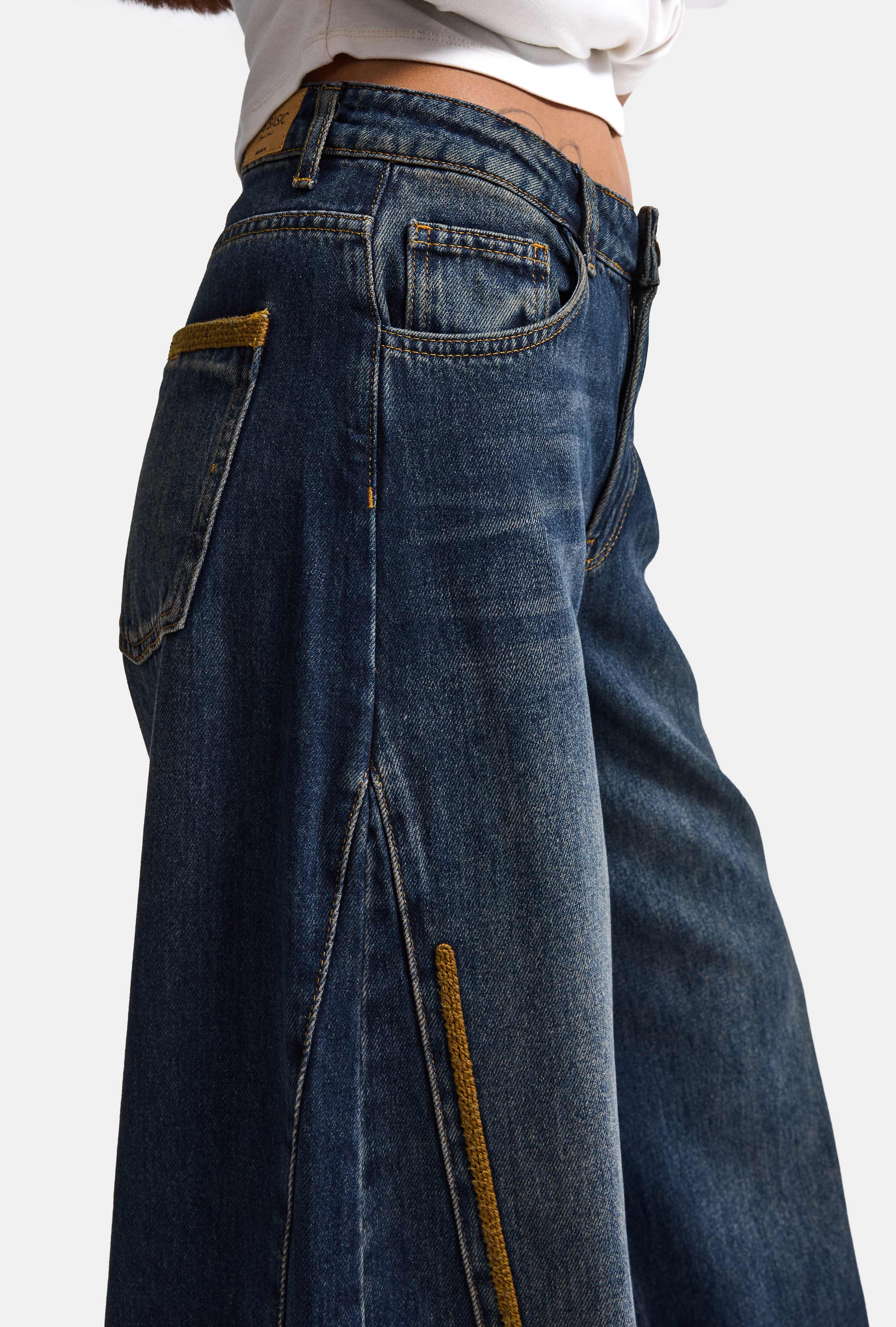 Kadın Koyu Kot 2w6-8 Palazzo Fit Nakış Detaylı Özel Tsarım Denim Jean
