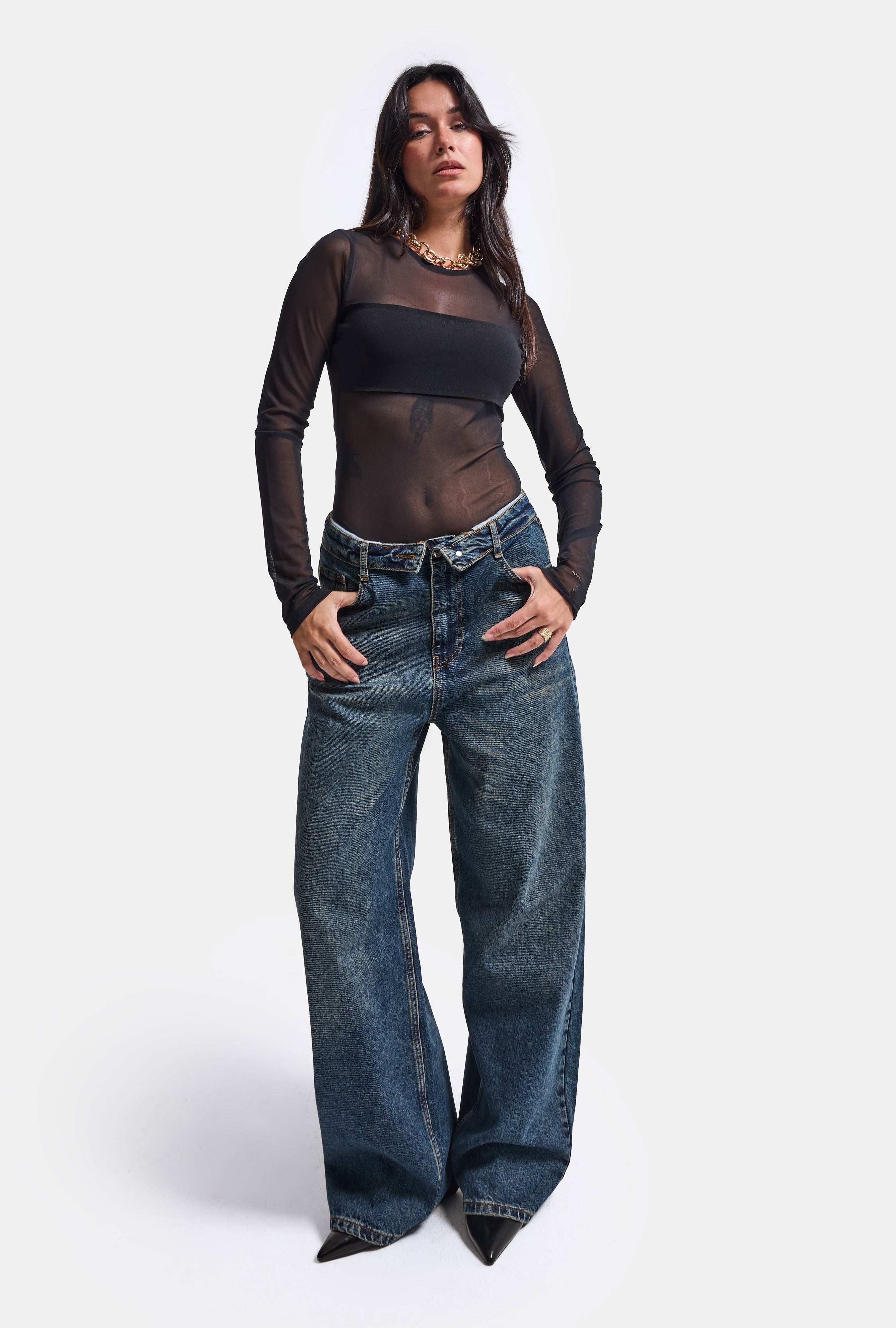 Kadın Koyu Kot 2w6-8 Straight Fit Kemer Detaylı Denim Jean