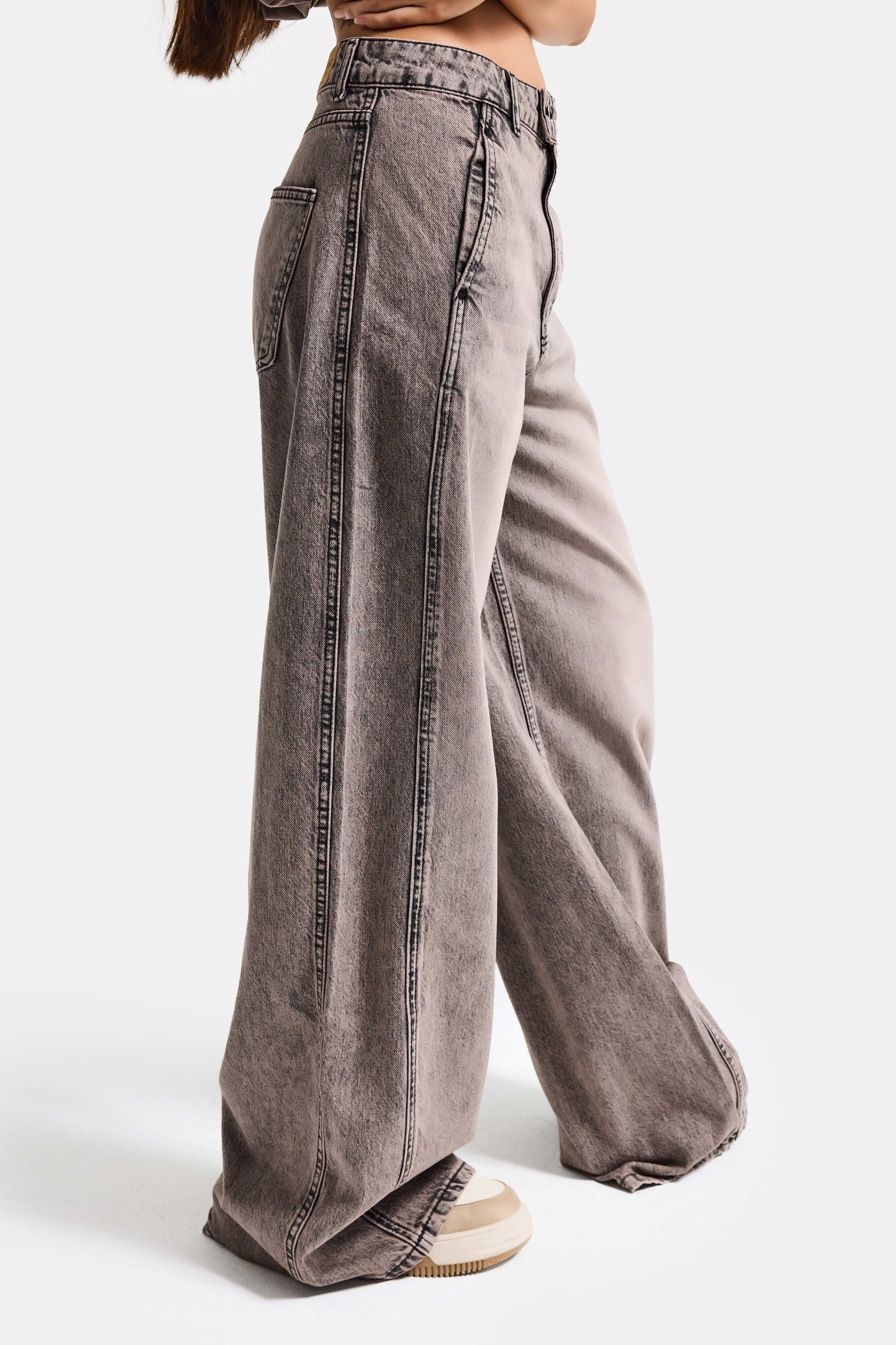 Kadın Koyu Kot 4s6-165 Barrel Yüksek Bel Fit Süper Bol Kesim Kemer Detaylı Tasarım Denim Jean