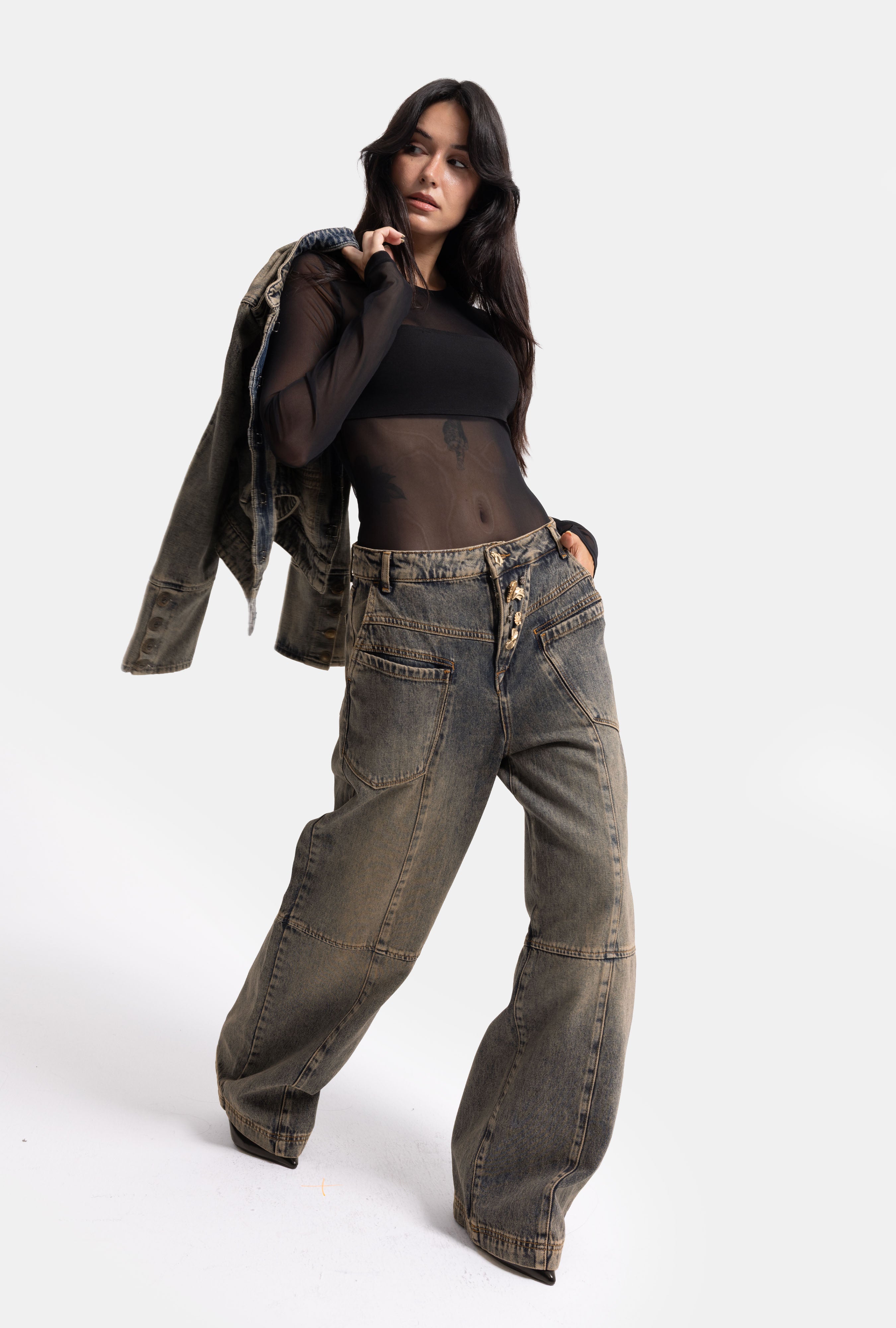 Kadın Koyu Kot 4w6-85 Mega Baggy Aksesuar Detaylı Tasarım Denim Jean