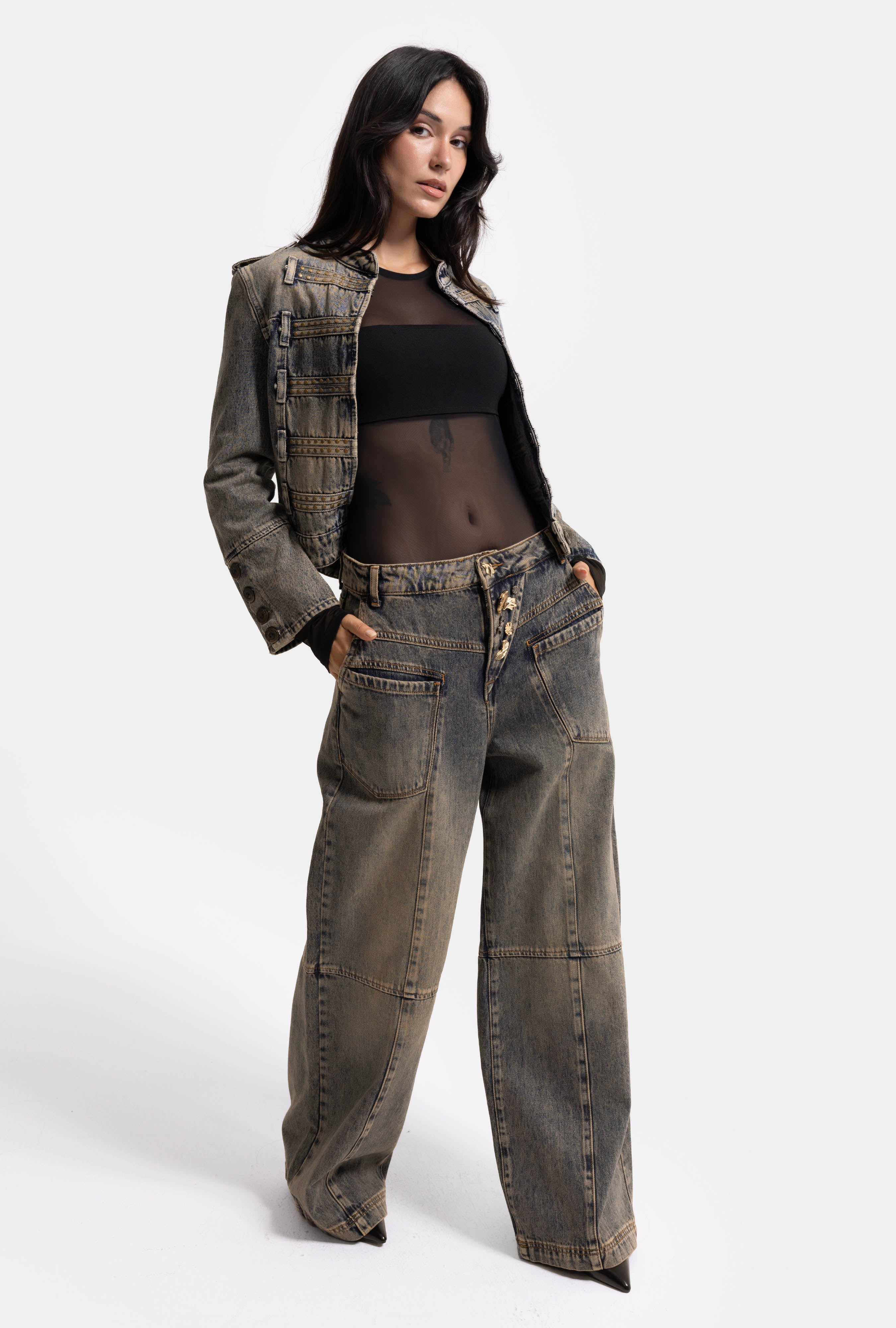 Kadın Koyu Kot 4w6-85 Mega Baggy Aksesuar Detaylı Tasarım Denim Jean