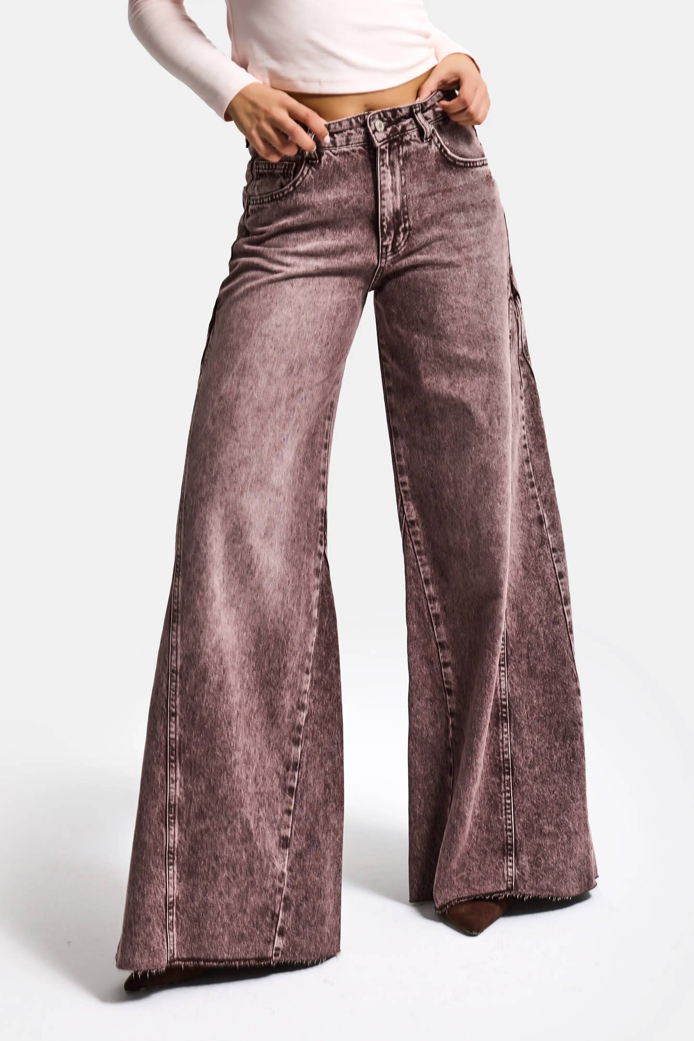 Kadın Koyu Kot Rengi 4s6-157 Süper Palazzo %100 Koton Denim Jean