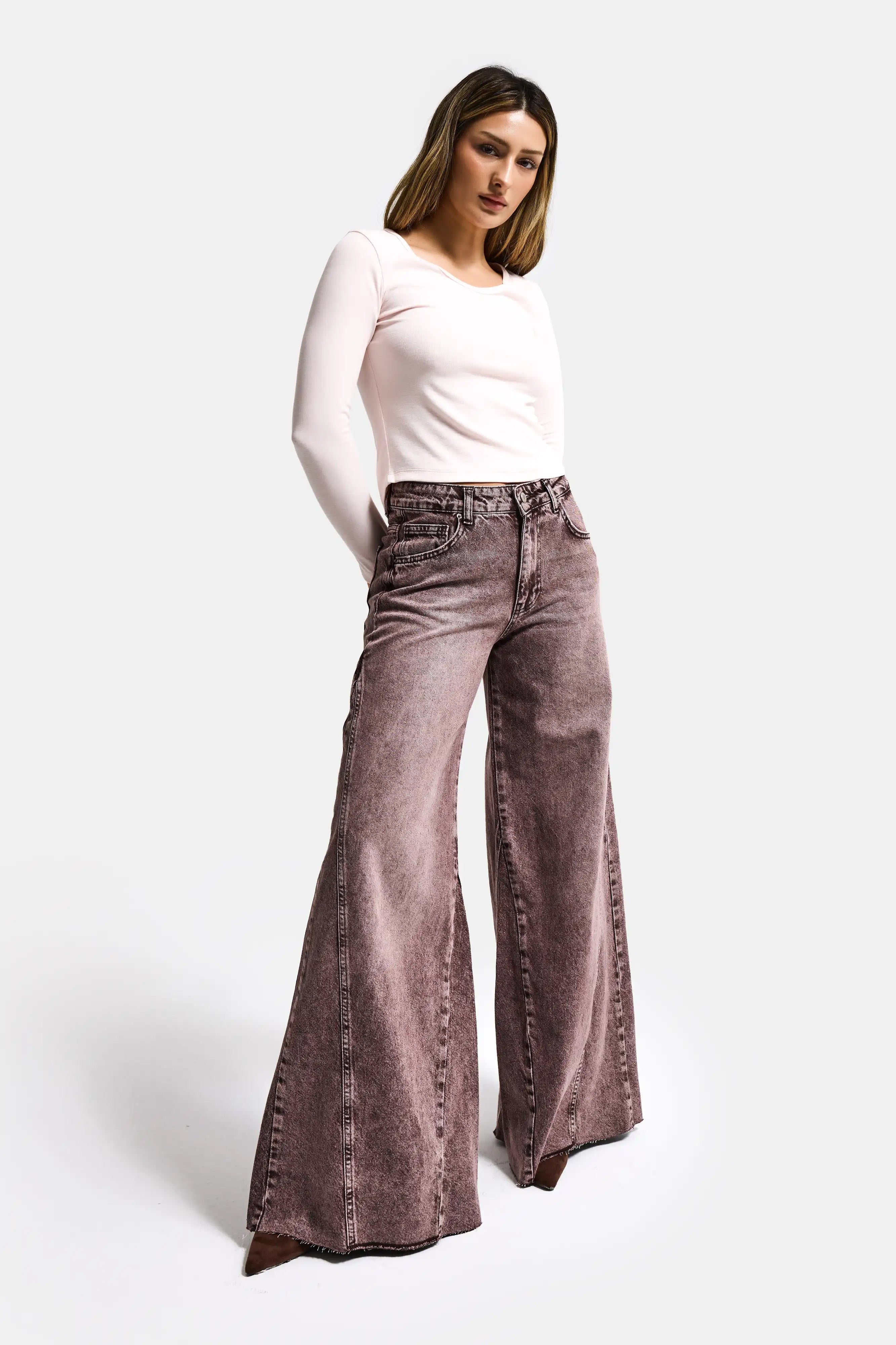 Kadın Koyu Kot Rengi 4s6-157 Süper Palazzo %100 Koton Denim Jean