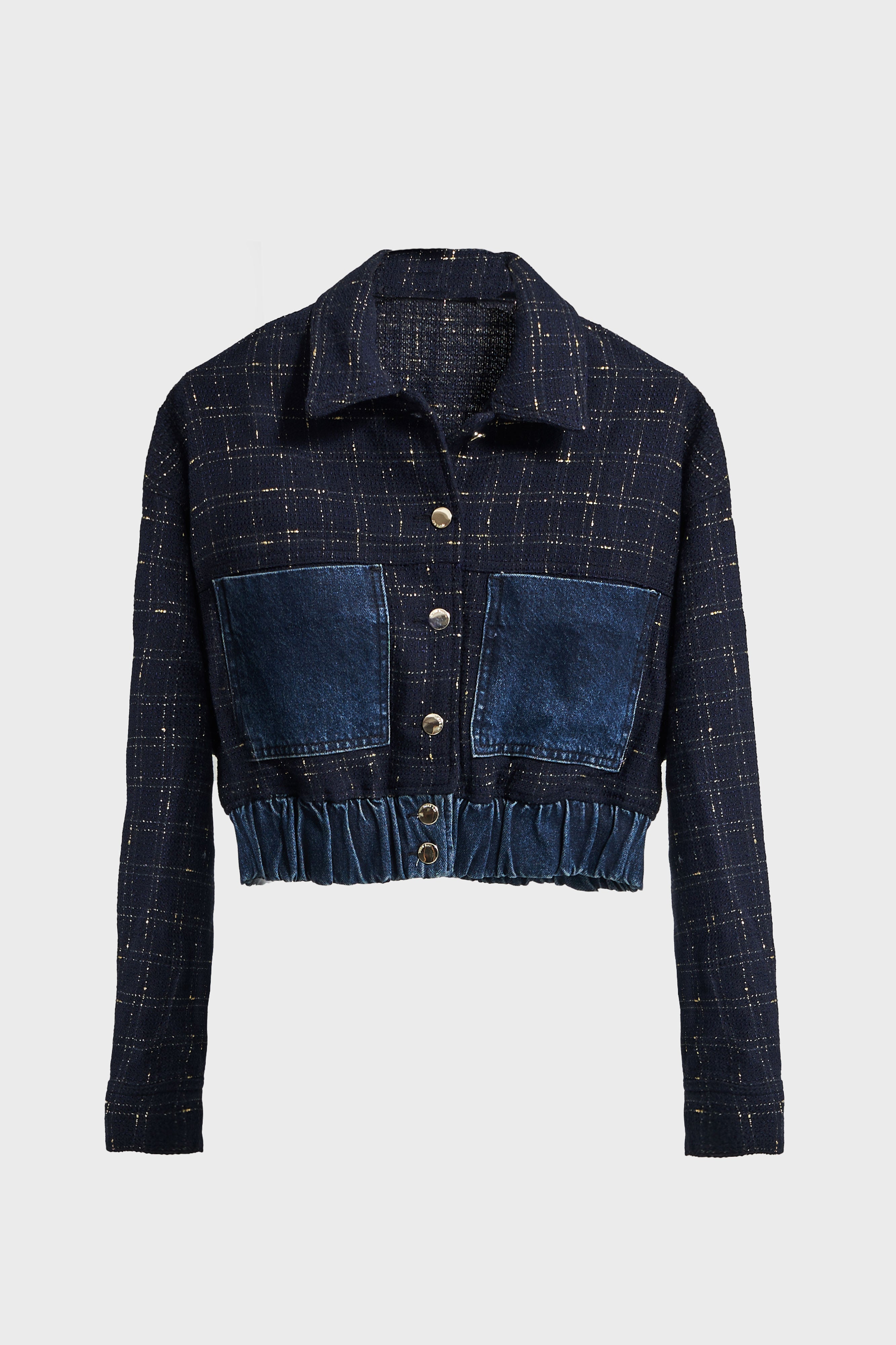 Kadın Koyu Kot Rengi T 2w5-7 Dokuma Denim Kumaş Karışımlı Önü Düğmeli Özel Tasarım Bomber Ceket