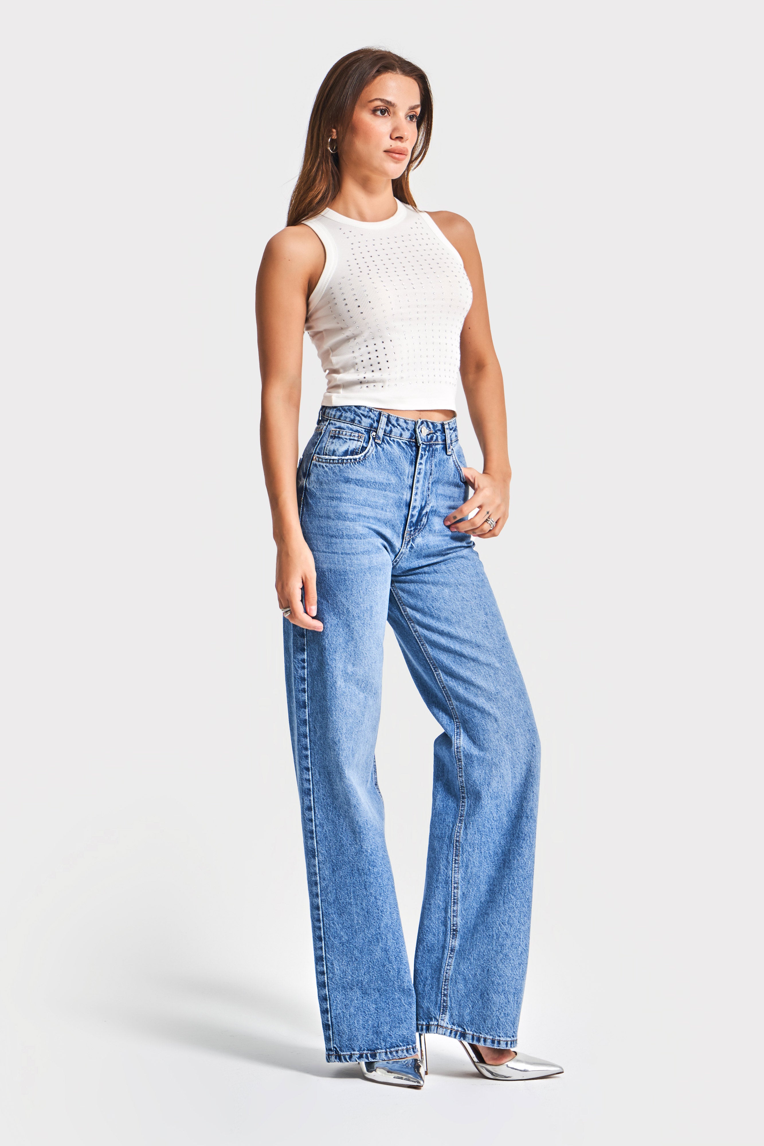 Kadın Koyu Kot Rengi 4s5-4 Straight Fit Yüksek Bel %100 Koton İç Boy 80cm Denim Jean