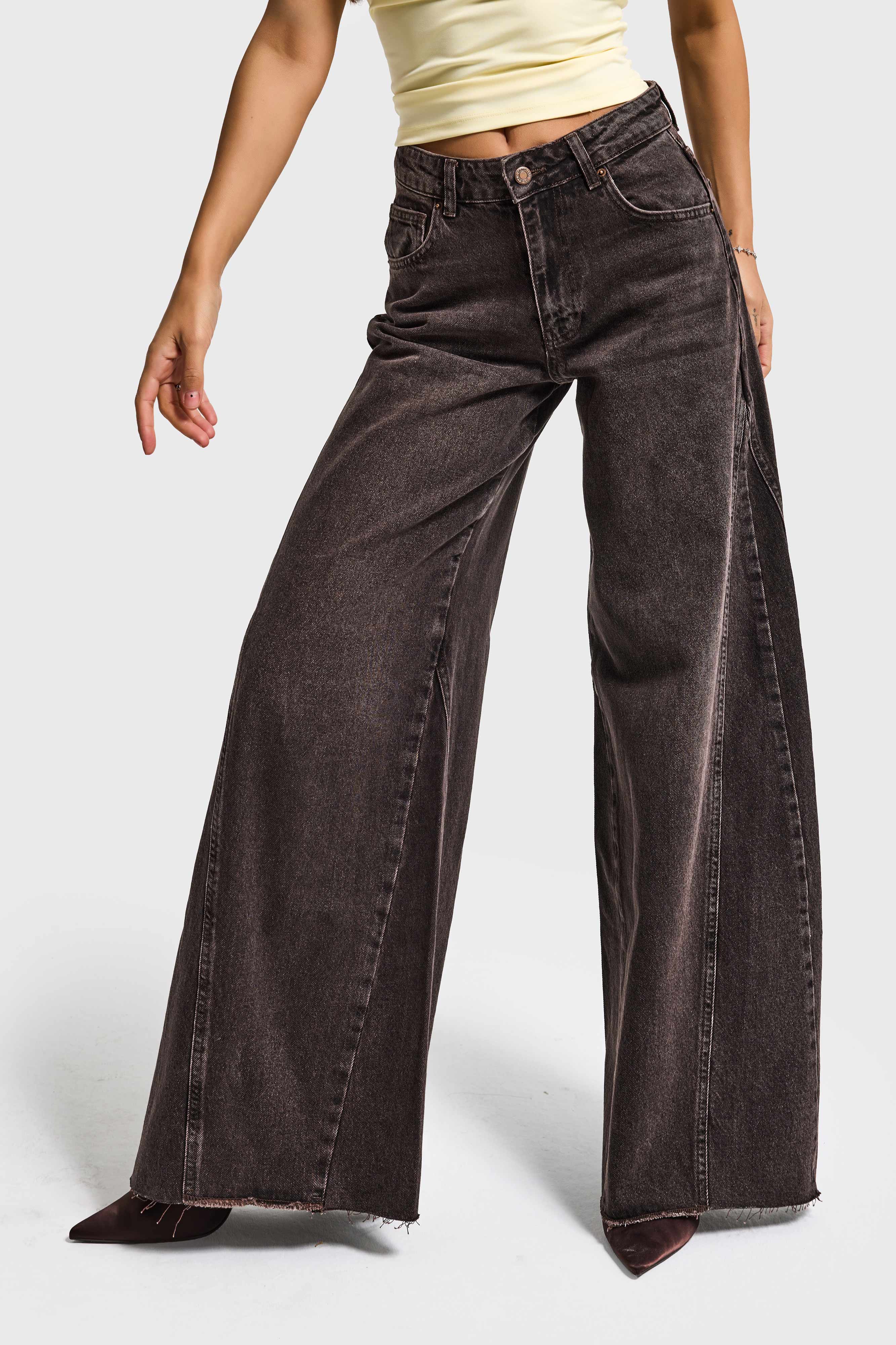 Kadın Koyu Kot Rengi 4s6-156 Süper Palazzo Fit Yan Detaylı Tasarım Denim Jean