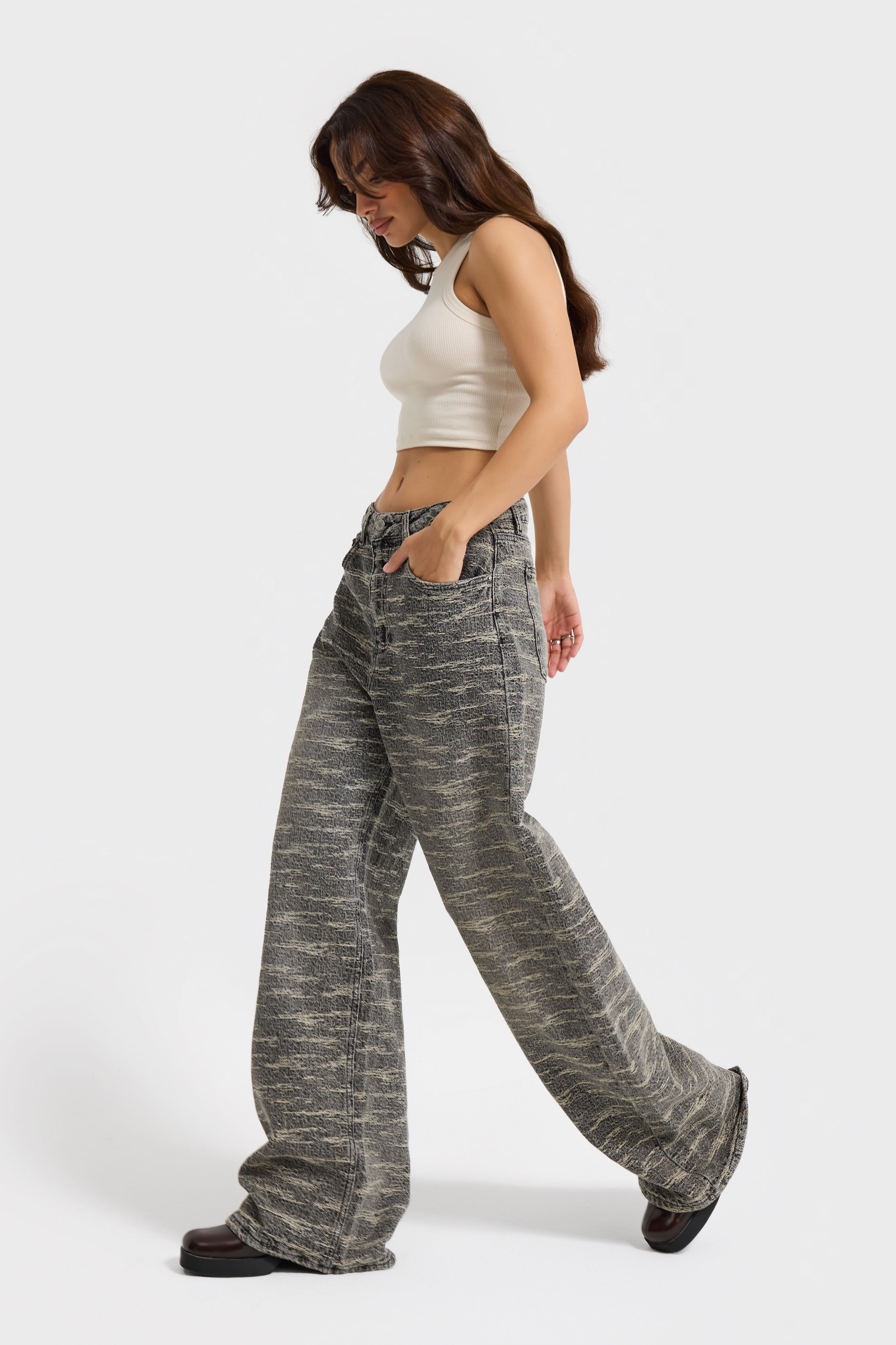 Kadın Koyu Kot Rengi 4w5-155 Süper Baggy Fit Özel Kumaş Tasarım Denim Jean