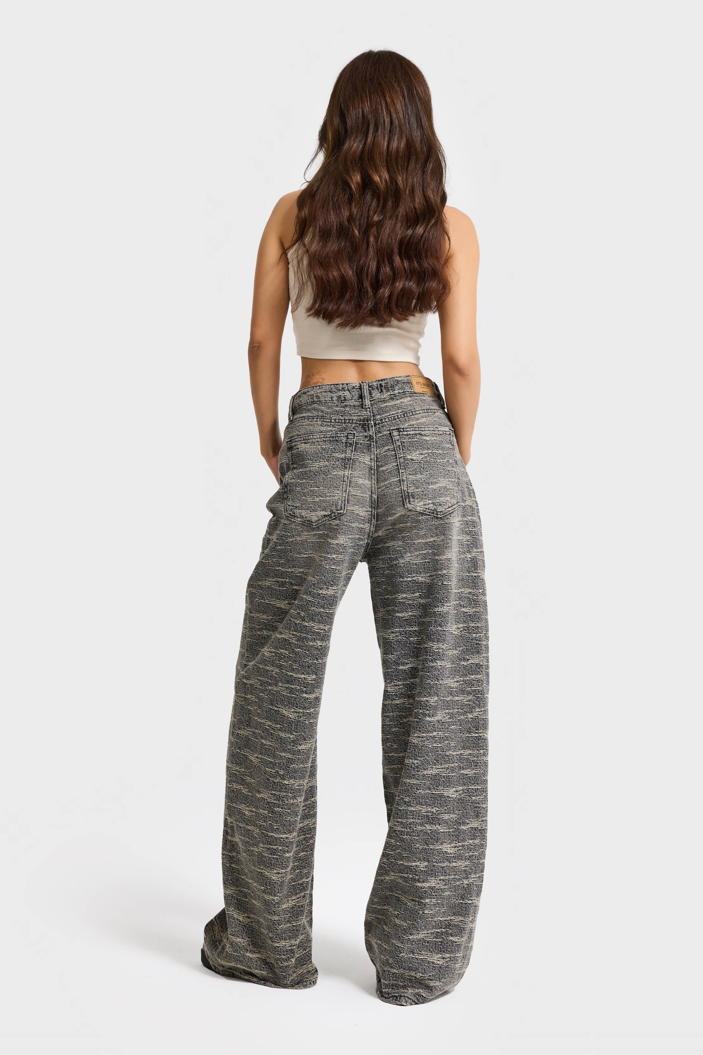 Kadın Koyu Kot Rengi 4w5-155 Süper Baggy Fit Özel Kumaş Tasarım Denim Jean