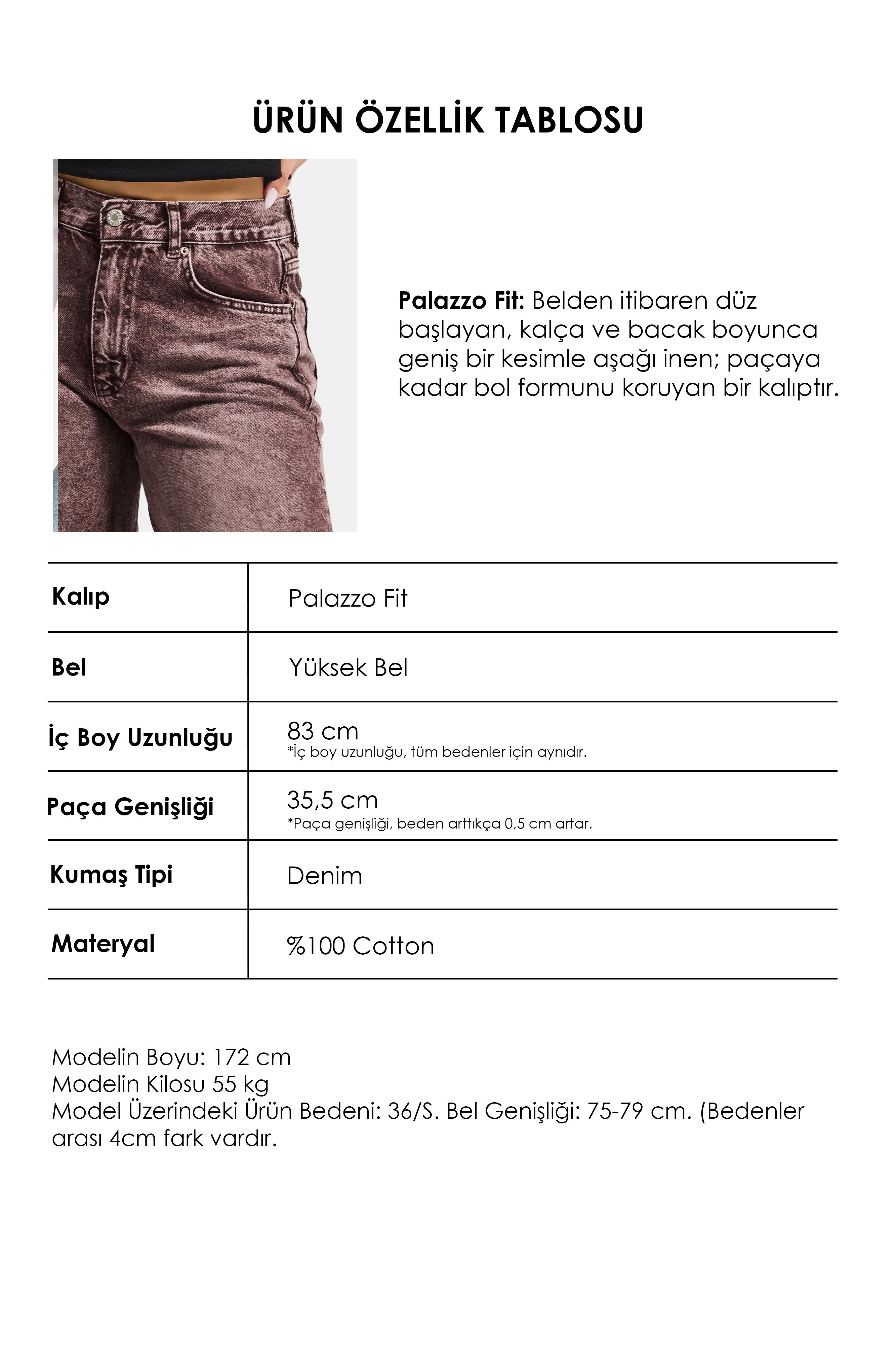 Kadın Koyu Kot Rengi Hera 4s6-157 Palazzo Fit Orta Bel Denim Jean