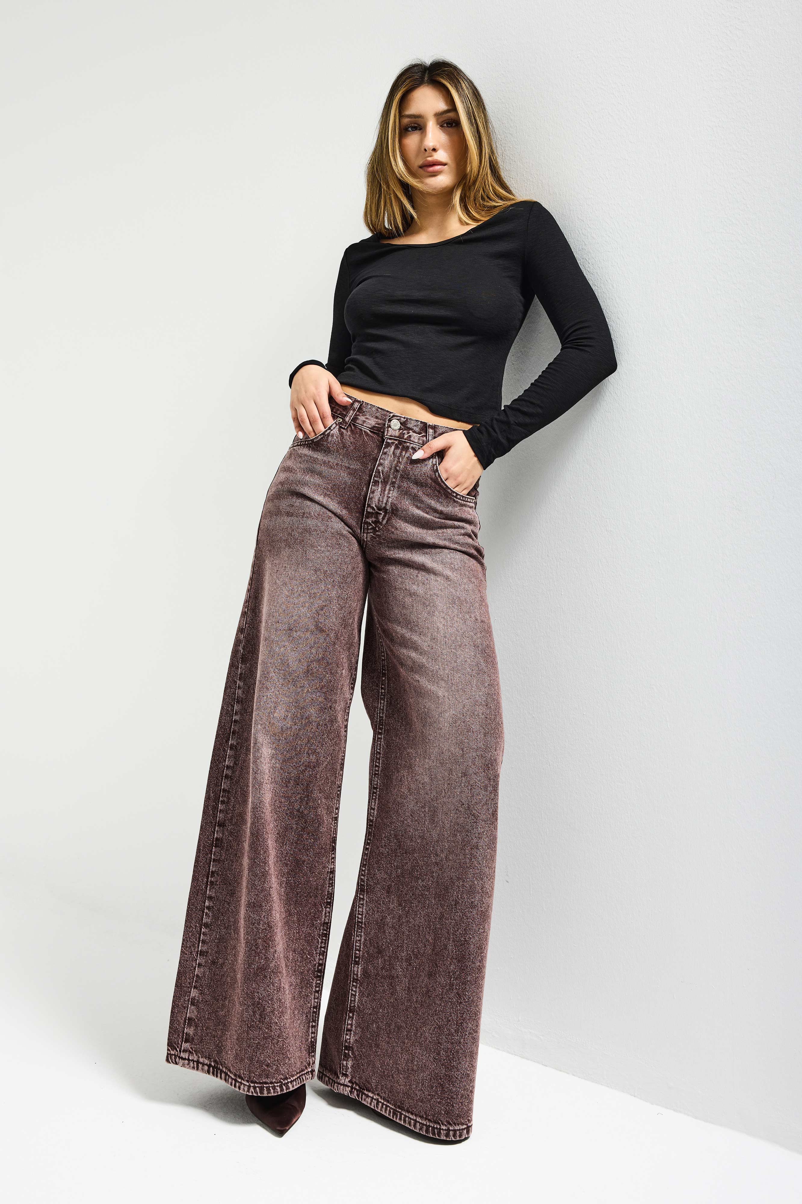 Kadın Koyu Kot Rengi Hera 4s6-157 Palazzo Fit Orta Bel Denim Jean